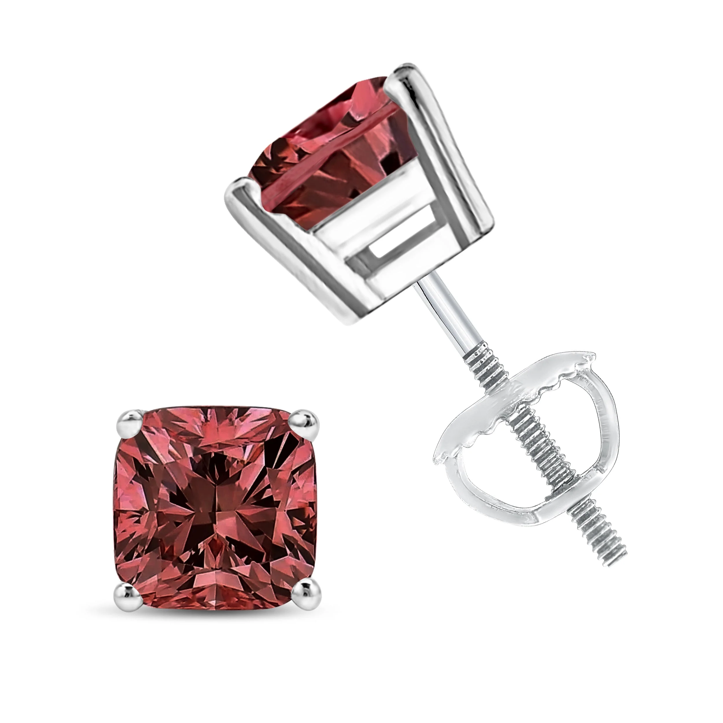 14K White Gold 1 1/2 Cttw Lab Grown Pink Cushion 4-Prong Set Classic Diamond Solitaire Stud Earrings (Pink Color, VS1-VS2 Clarity) - Image 8