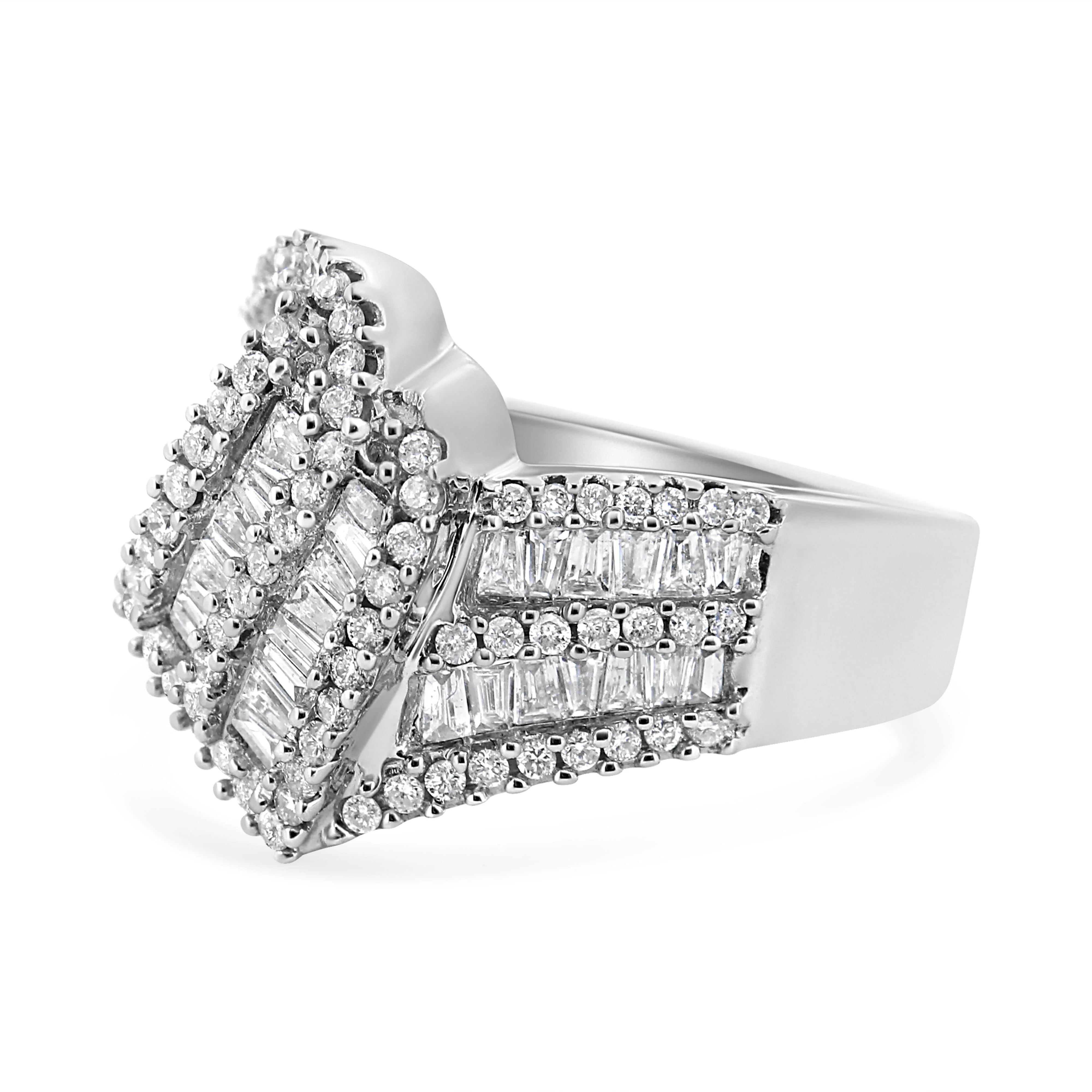 14K White Gold 1-1/2 Cttw Round and Baguette Diamond Bypass Cocktail Ring Band (H-I Color, SI1-SI2 Clarity) - Size 7 - Image 4