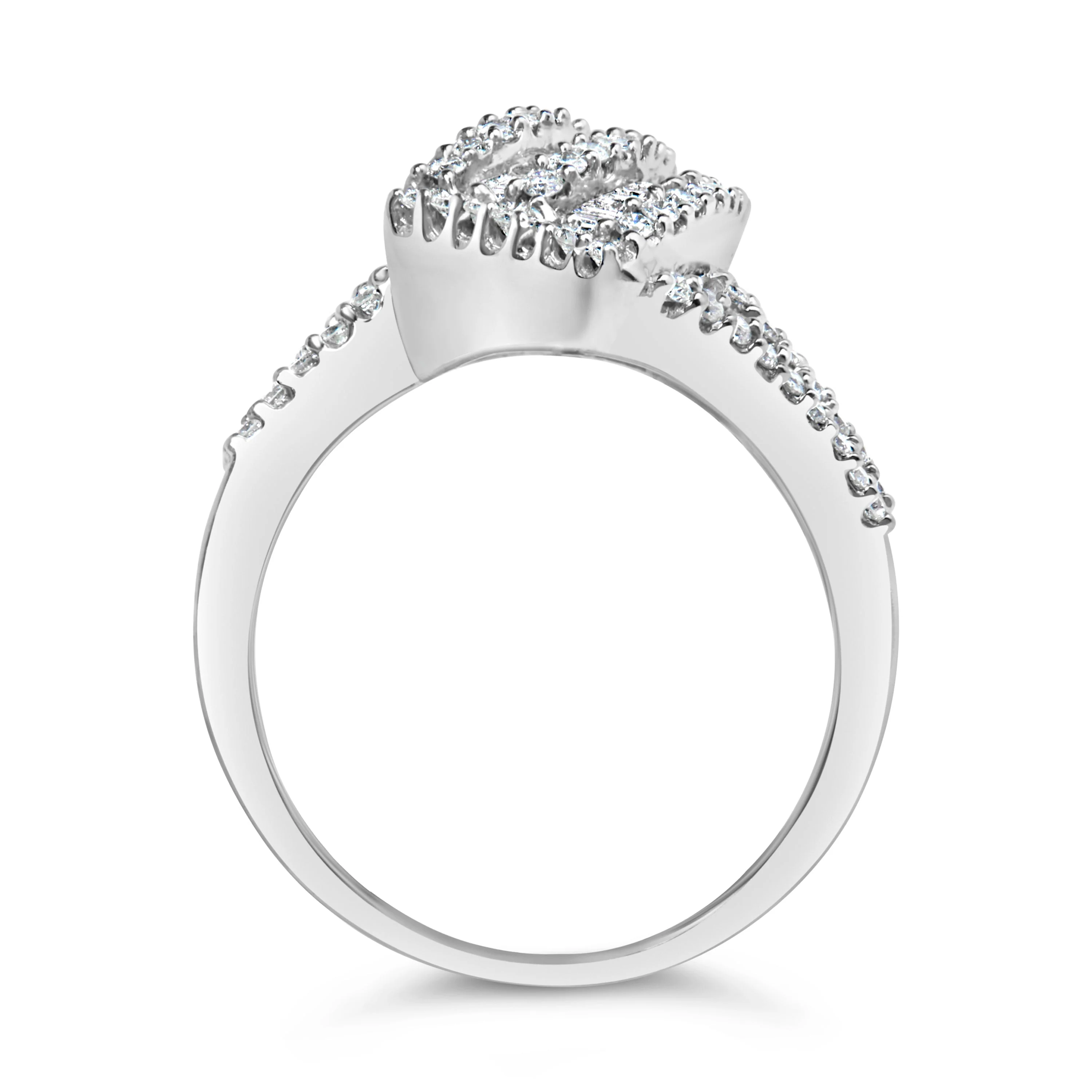 14K White Gold 1-1/2 Cttw Round and Baguette Diamond Bypass Cocktail Ring Band (H-I Color, SI1-SI2 Clarity) - Size 7 - Image 5