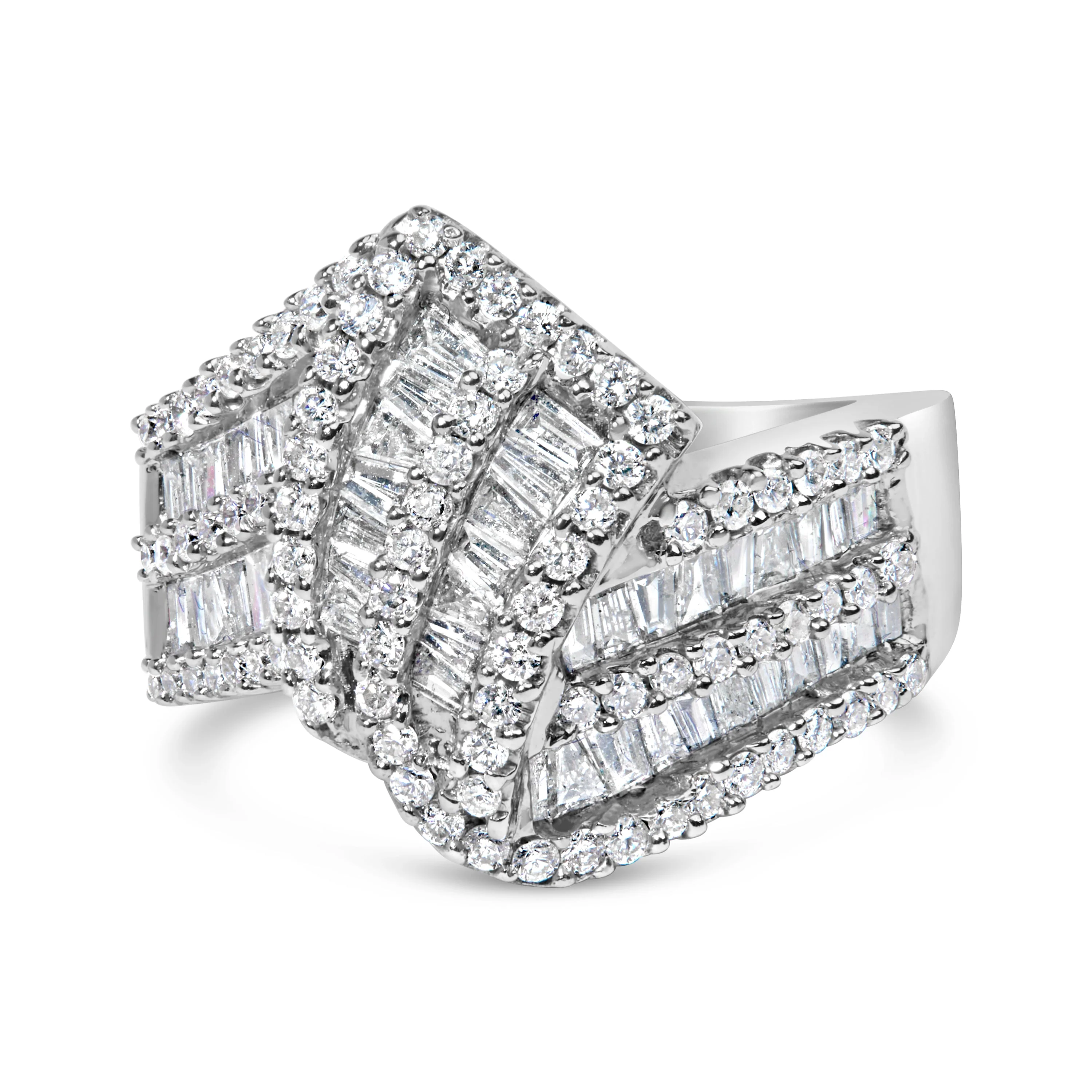 14K White Gold 1-1/2 Cttw Round and Baguette Diamond Bypass Cocktail Ring Band (H-I Color, SI1-SI2 Clarity) - Size 7 - Image 7