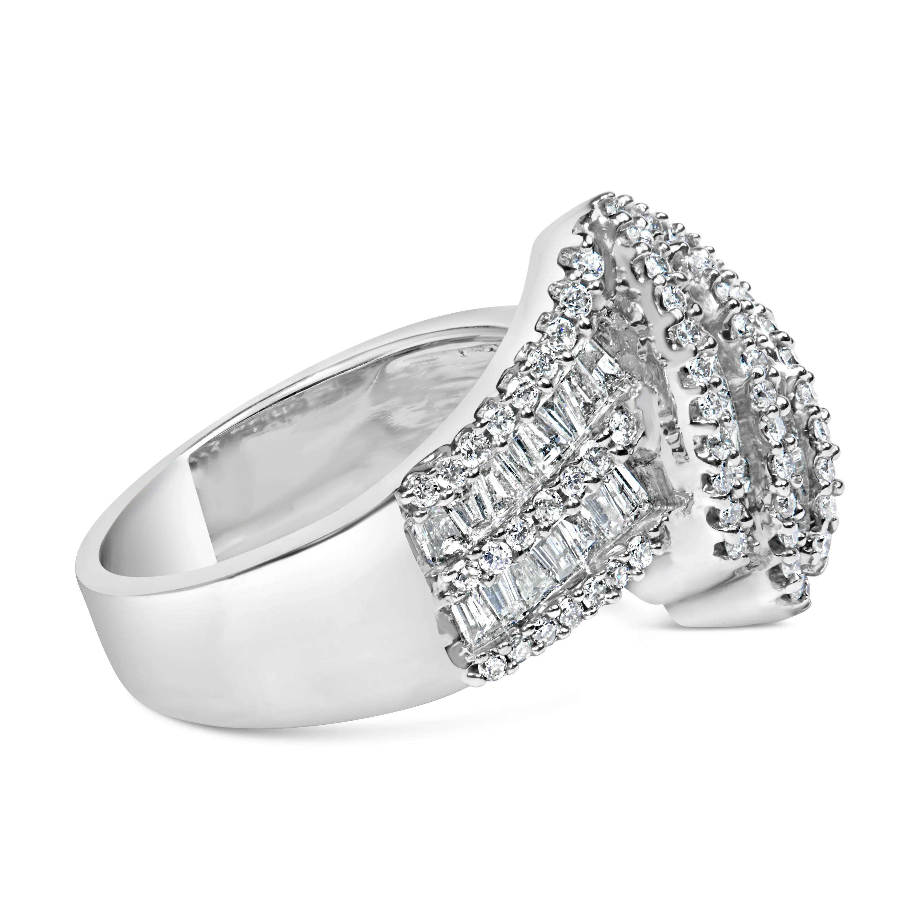 14K White Gold 1-1/2 Cttw Round and Baguette Diamond Bypass Cocktail Ring Band (H-I Color, SI1-SI2 Clarity) - Size 7 - Image 8