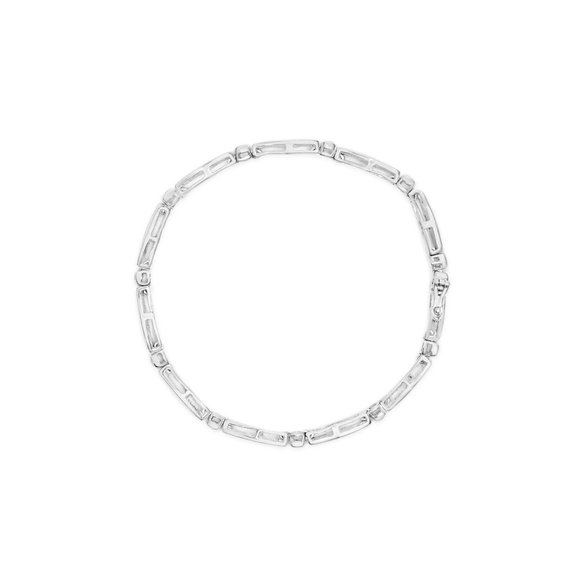 14K White Gold 1-1/2 Cttw Round Brilliant-Cut & Baguette Cut Diamond Bezel and Tapered Link 7" Tennis Bracelet (H-I Color, I1-I2 Clarity) - Image 3
