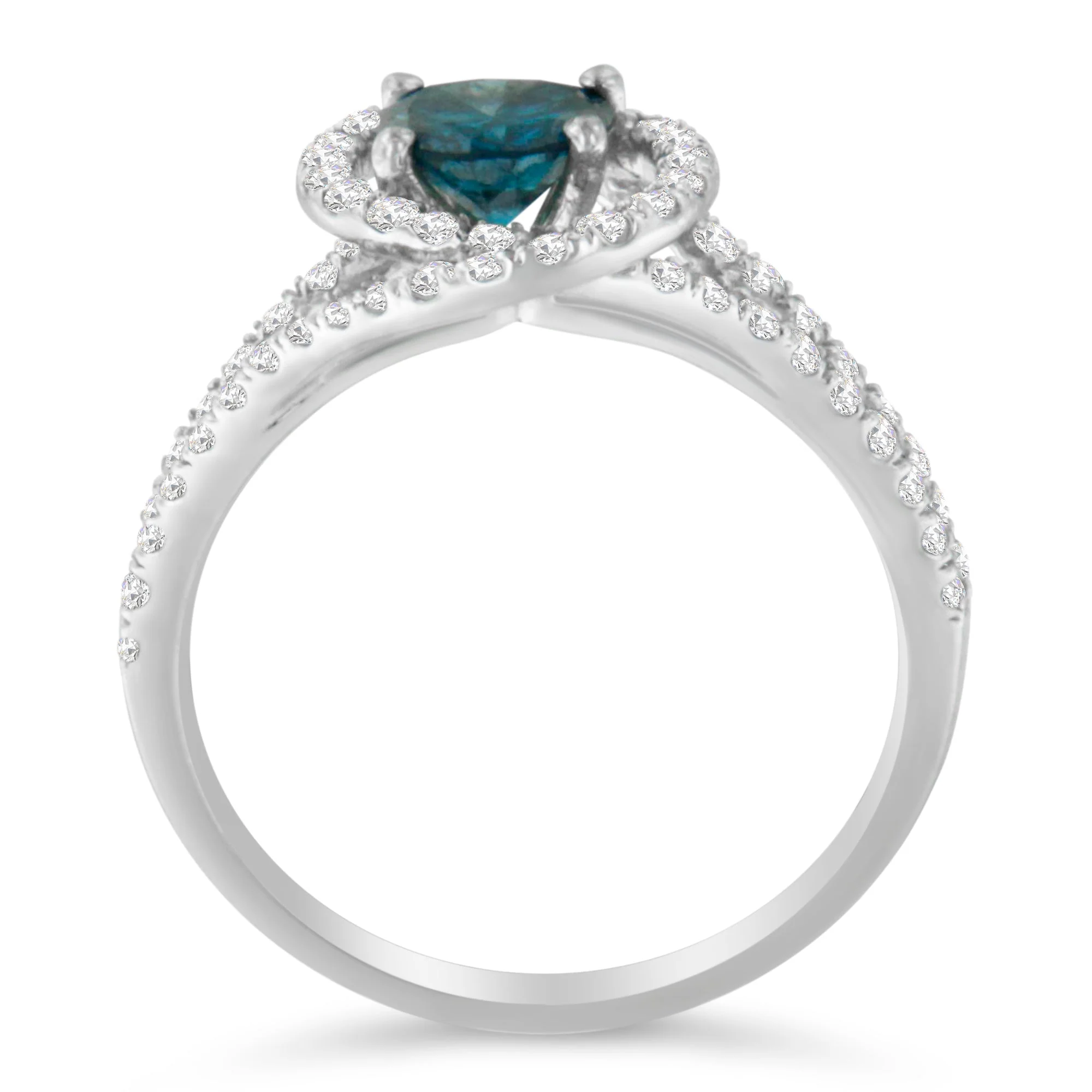 14K White Gold 1-1/3 Cttw White & Blue Diamond Interweaving Double Halo Cocktail Statement Ring (G-H and Fancy Blue Color, SI2-I1 Clarity) - Size 6 - Image 3