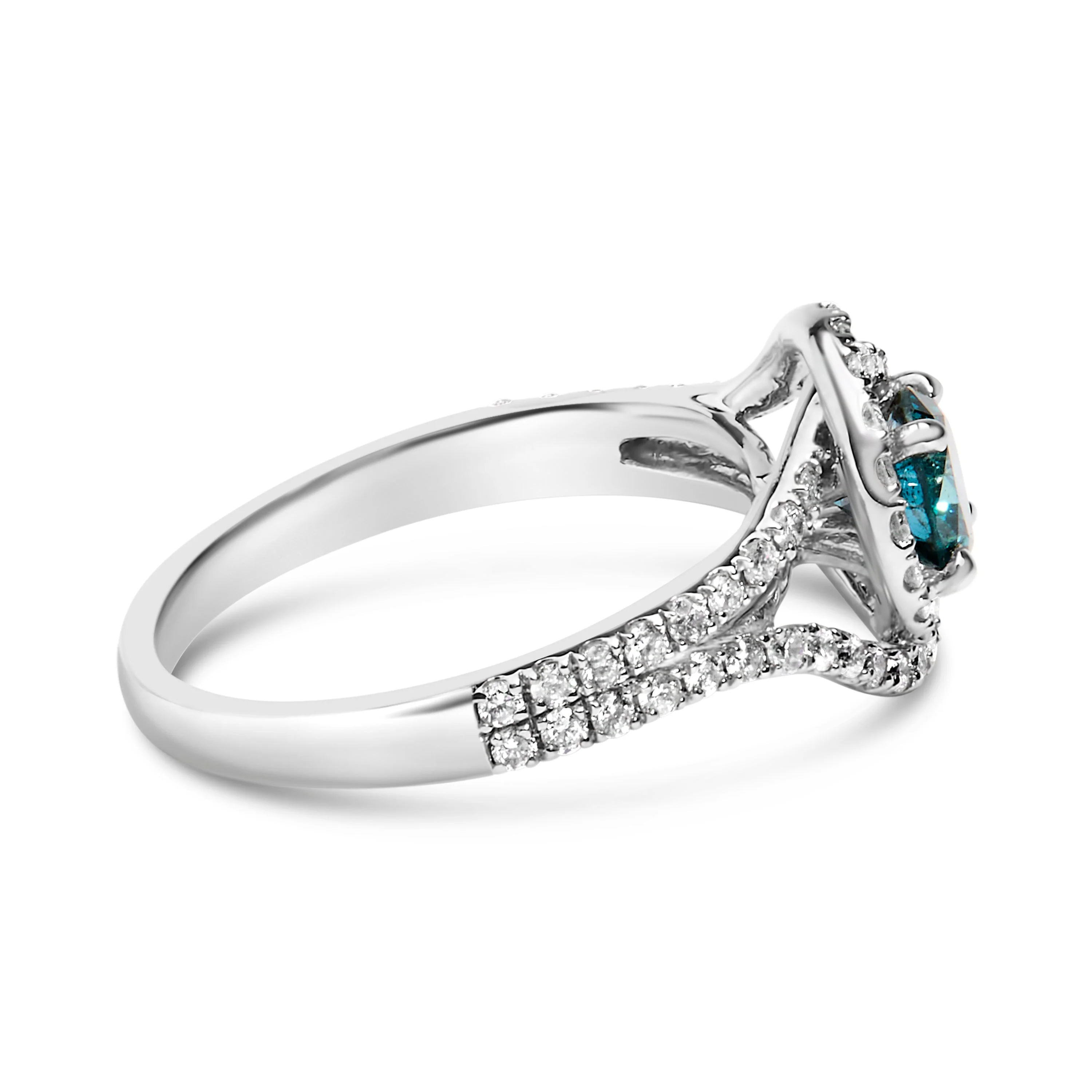 14K White Gold 1-1/3 Cttw White & Blue Diamond Interweaving Double Halo Cocktail Statement Ring (G-H and Fancy Blue Color, SI2-I1 Clarity) - Size 6 - Image 5