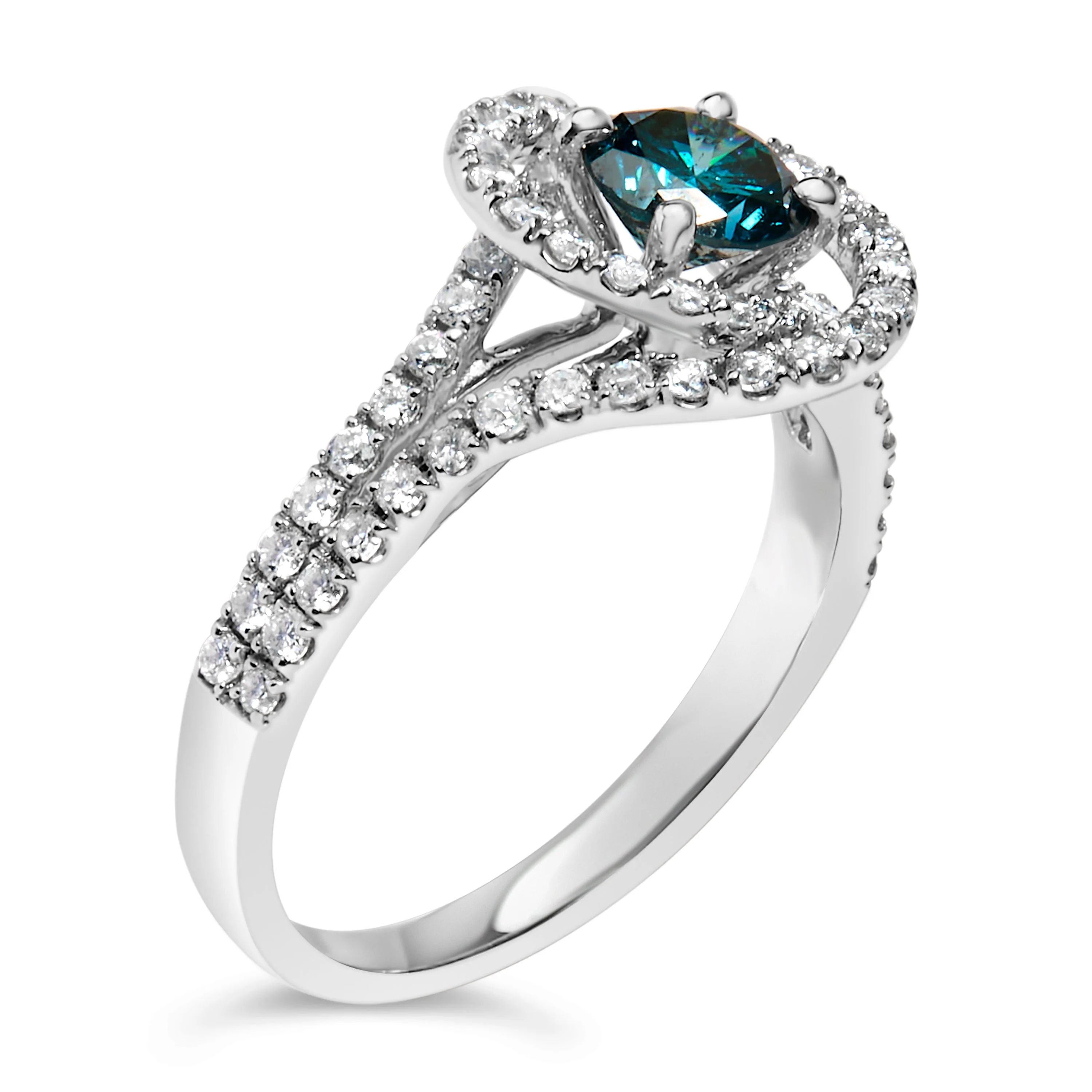 14K White Gold 1-1/3 Cttw White & Blue Diamond Interweaving Double Halo Cocktail Statement Ring (G-H and Fancy Blue Color, SI2-I1 Clarity) - Size 6 - Image 6