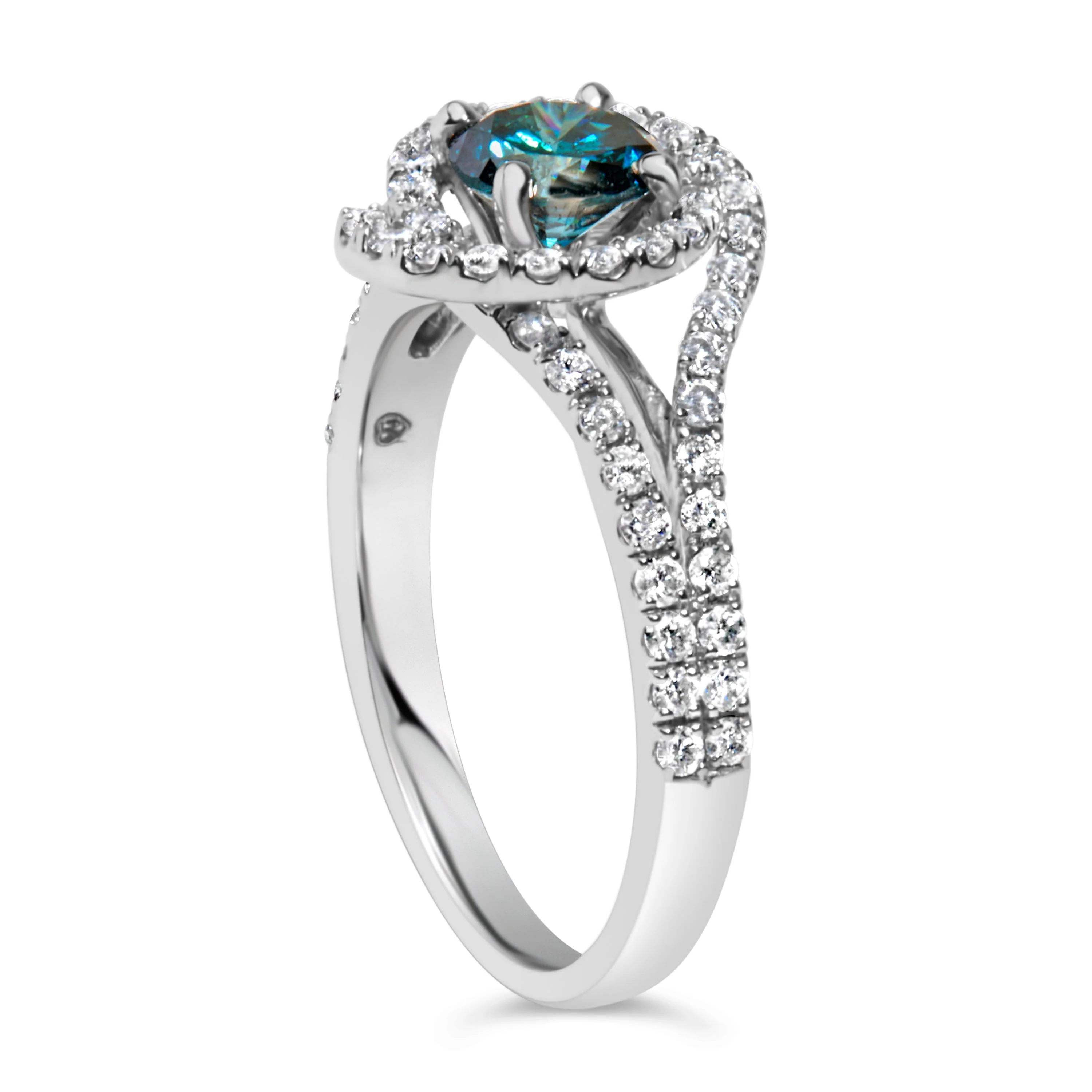 14K White Gold 1-1/3 Cttw White & Blue Diamond Interweaving Double Halo Cocktail Statement Ring (G-H and Fancy Blue Color, SI2-I1 Clarity) - Size 6 - Image 7