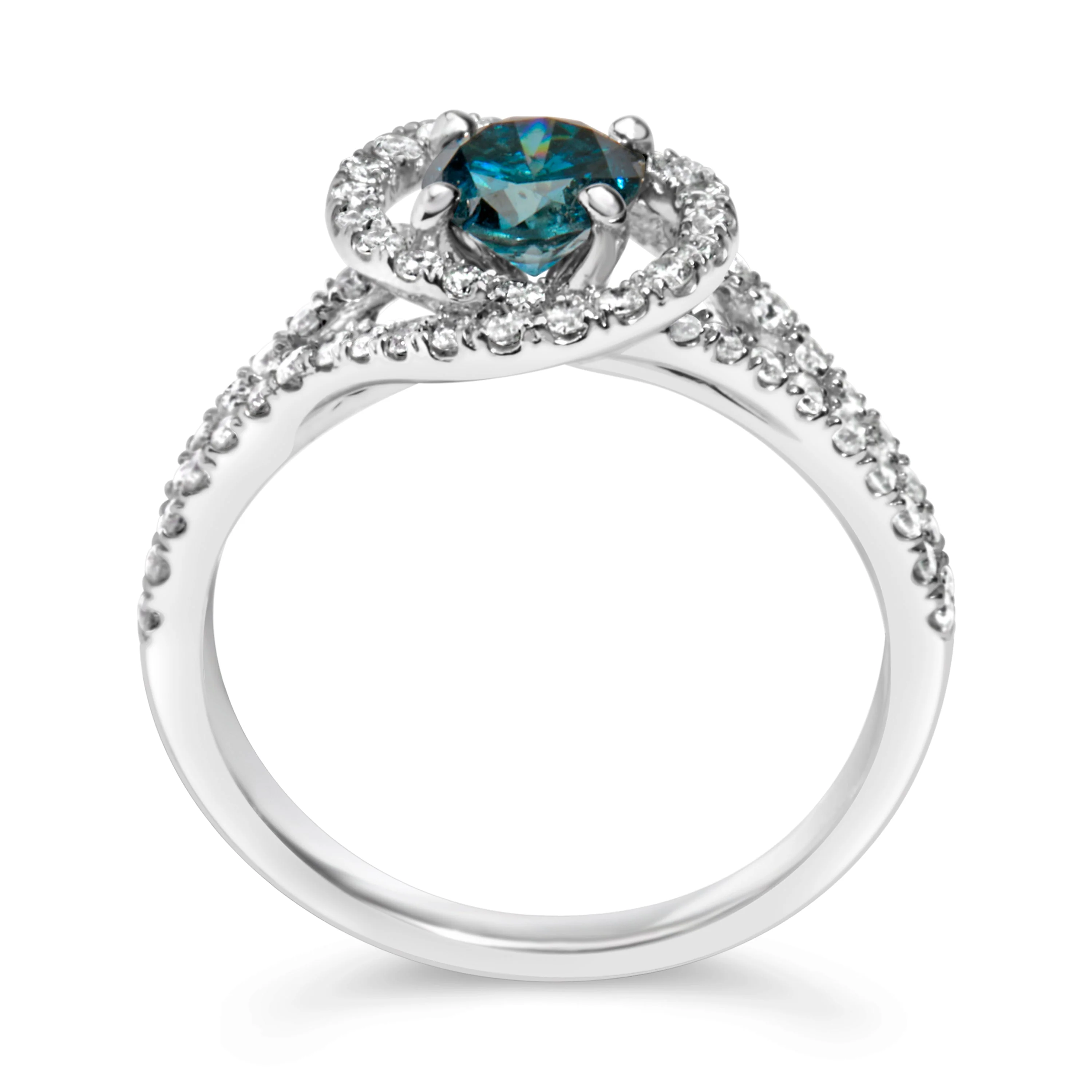 14K White Gold 1-1/3 Cttw White & Blue Diamond Interweaving Double Halo Cocktail Statement Ring (G-H and Fancy Blue Color, SI2-I1 Clarity) - Size 6 - Image 8