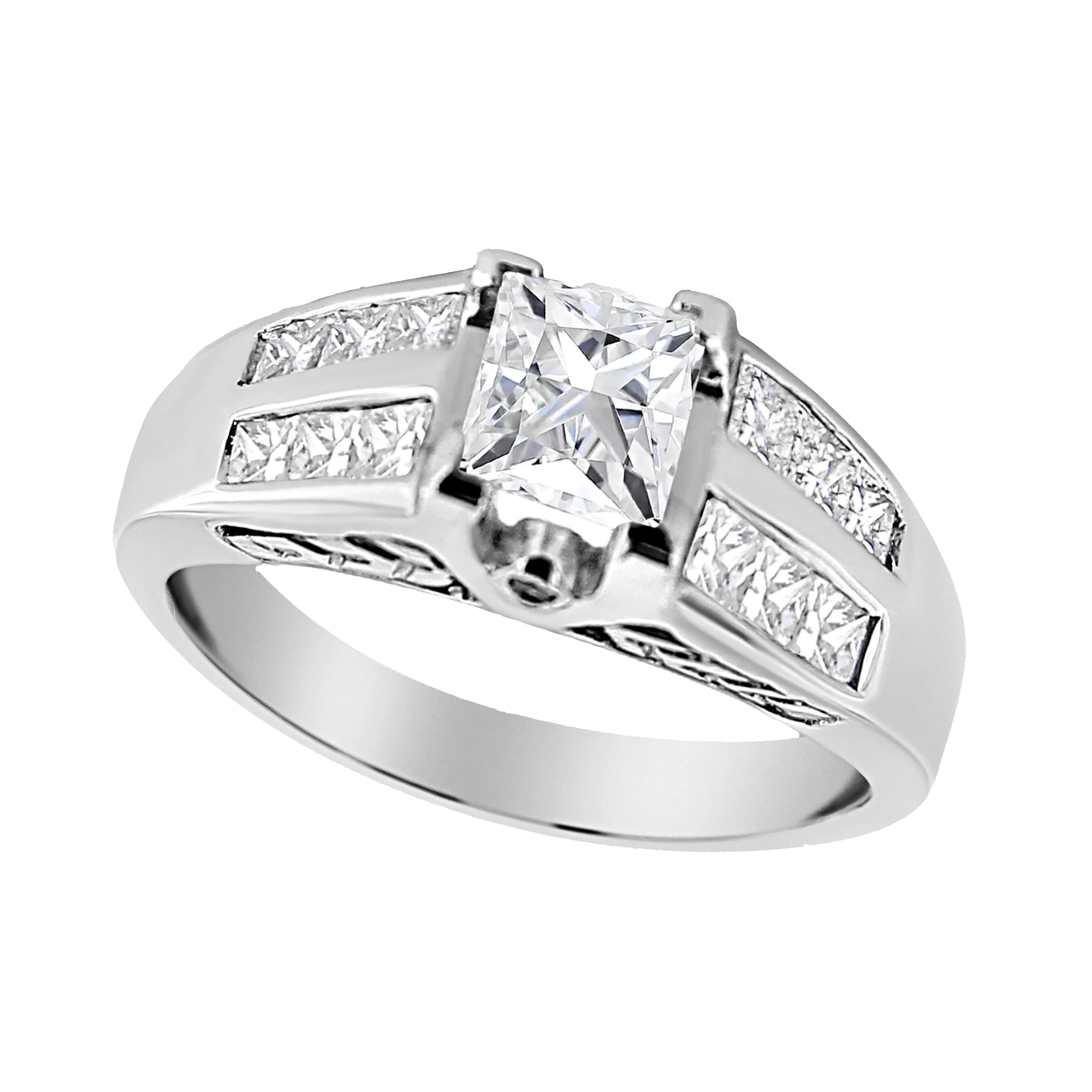 14K White Gold 1 1/4 Cttw Princess Cut Diamond Channel Set Engagement Ring (H-I Color, SI1-SI2 Clarity) - Ring Size 7 - Image 2
