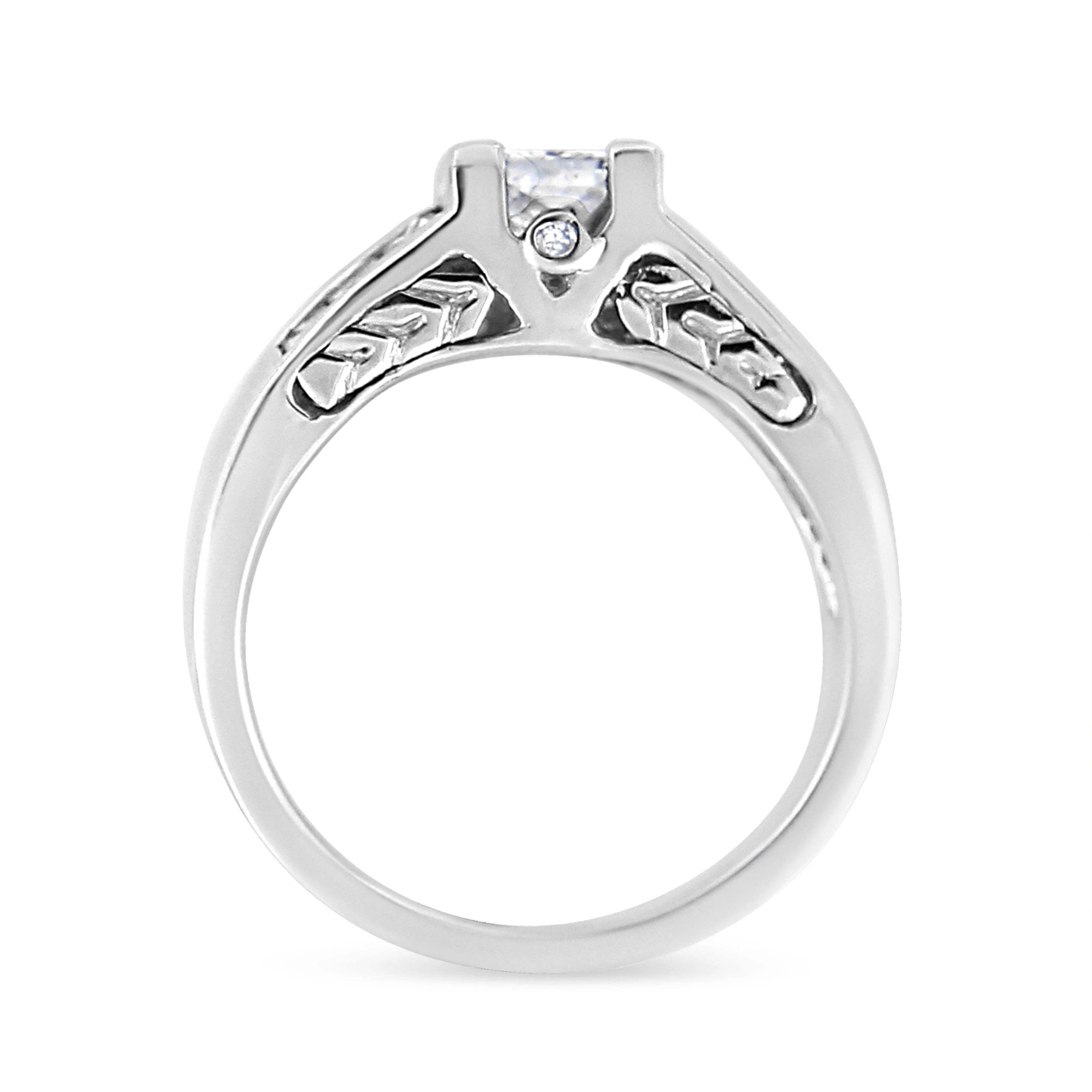 14K White Gold 1 1/4 Cttw Princess Cut Diamond Channel Set Engagement Ring (H-I Color, SI1-SI2 Clarity) - Ring Size 7 - Image 3
