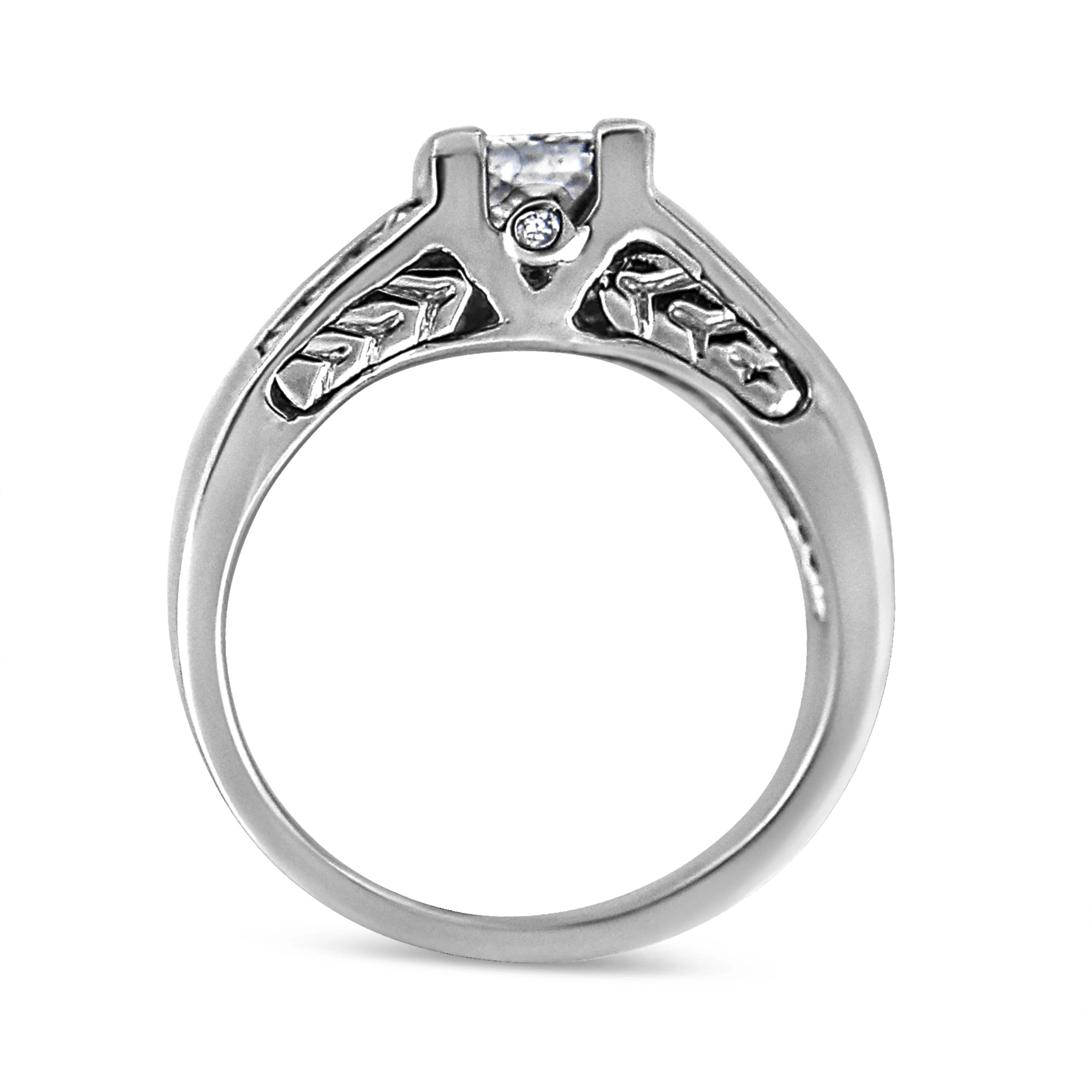 14K White Gold 1 1/4 Cttw Princess Cut Diamond Channel Set Engagement Ring (H-I Color, SI1-SI2 Clarity) - Ring Size 7 - Image 4