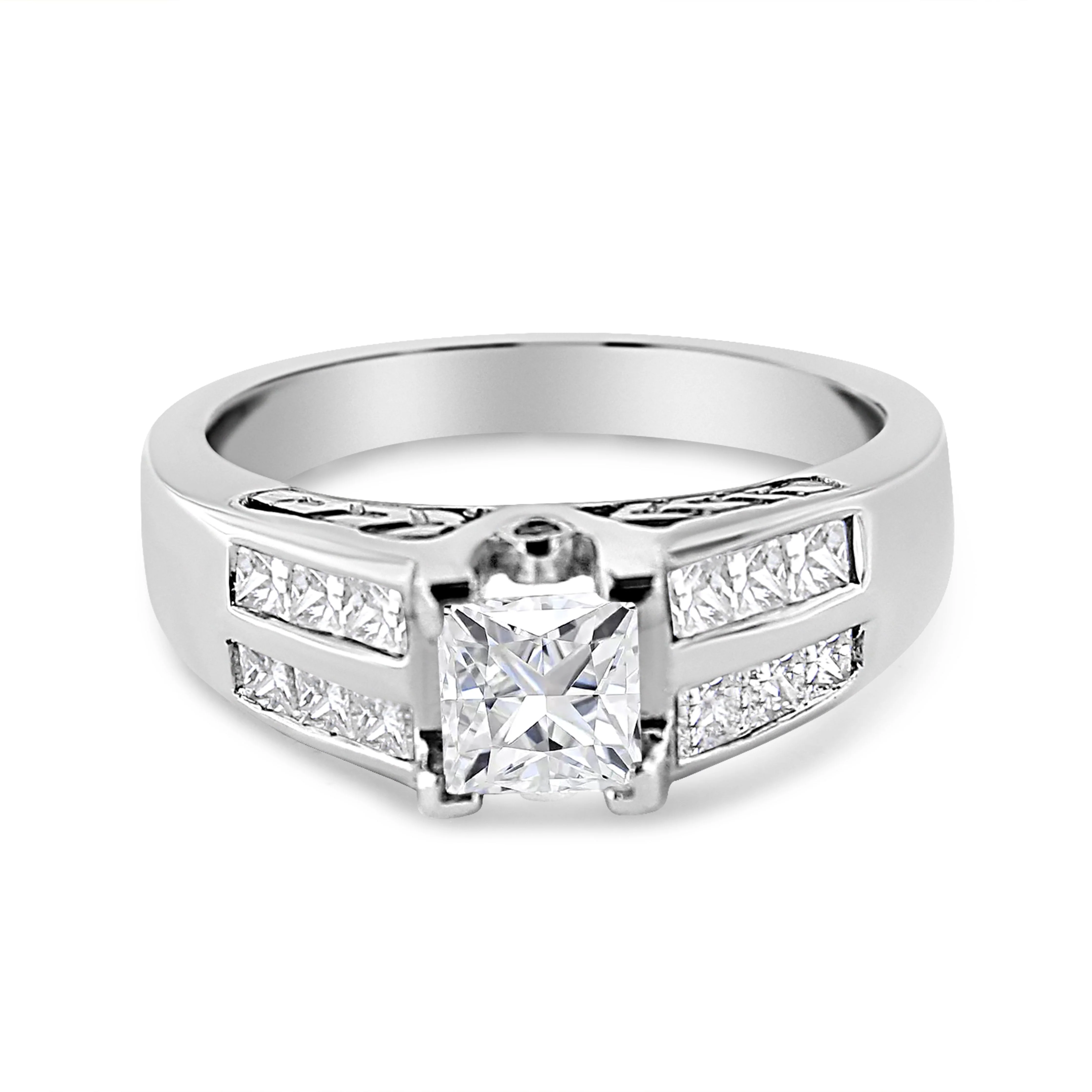 14K White Gold 1 1/4 Cttw Princess Cut Diamond Channel Set Engagement Ring (H-I Color, SI1-SI2 Clarity) - Ring Size 7 - Image 5