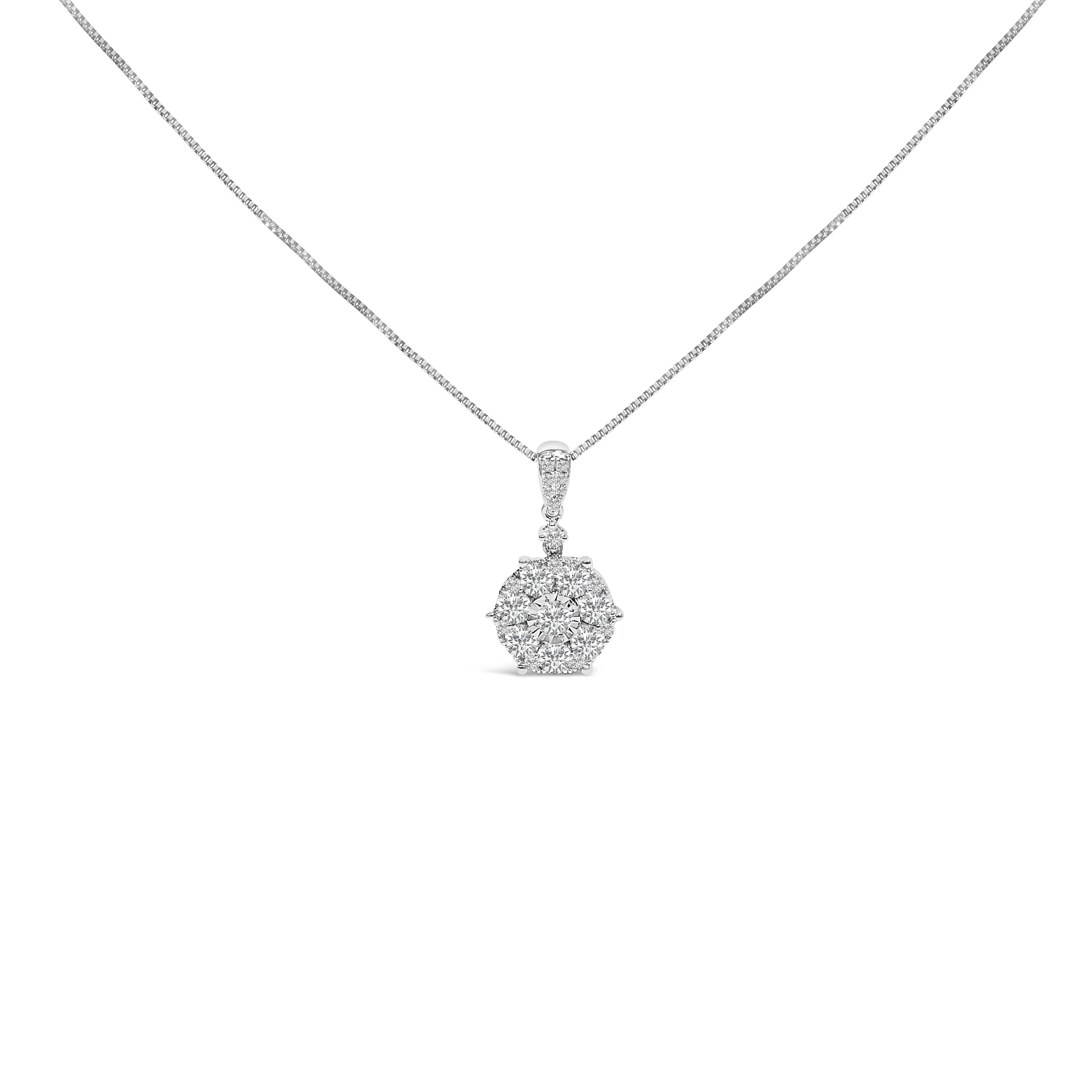 14K White Gold 1 1/5 Cttw Diamond Composite Cluster Pendant Necklace (F-G Color, VS2-SI1 Clarity) - 18" Inches - Image 2