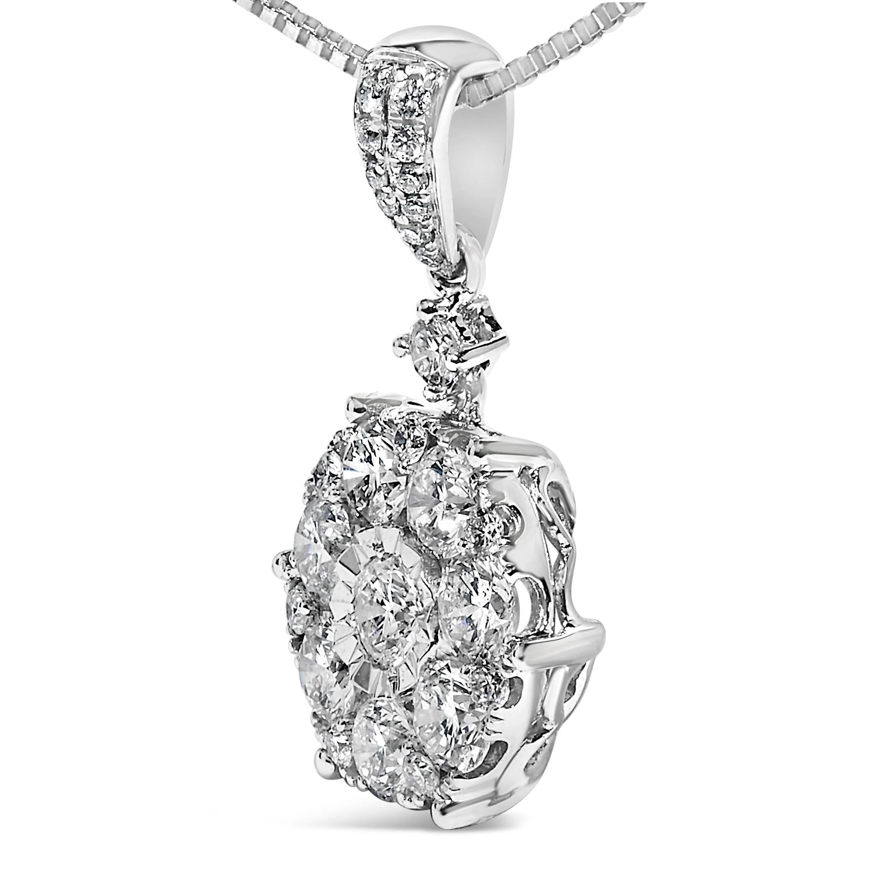 14K White Gold 1 1/5 Cttw Diamond Composite Cluster Pendant Necklace (F-G Color, VS2-SI1 Clarity) - 18" Inches - Image 3