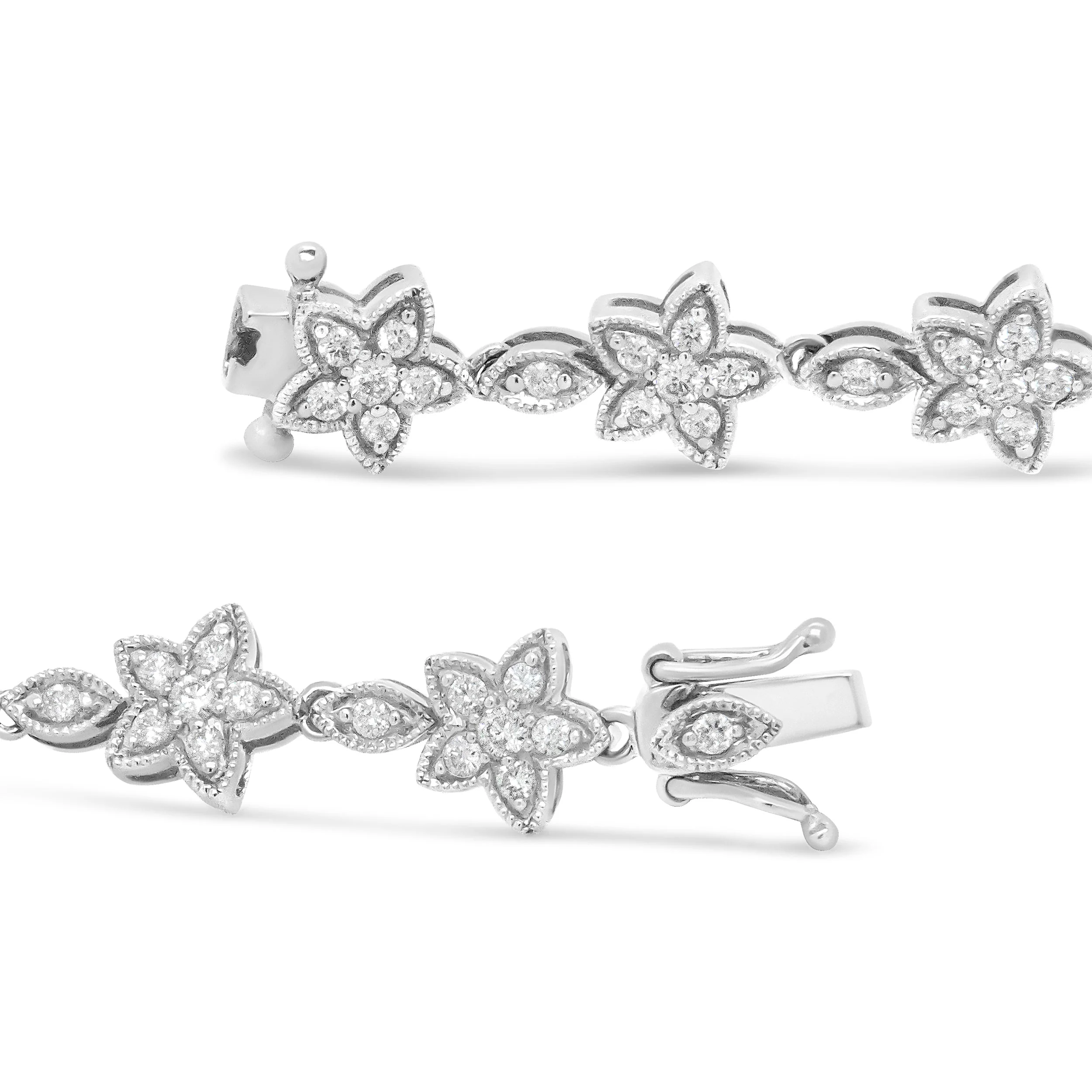 14K White Gold 1 1/5 Cttw Round Diamond Flower Blossom Link Bracelet (H-I Color, SI1-SI2 Clarity) - Size 7" - Image 10