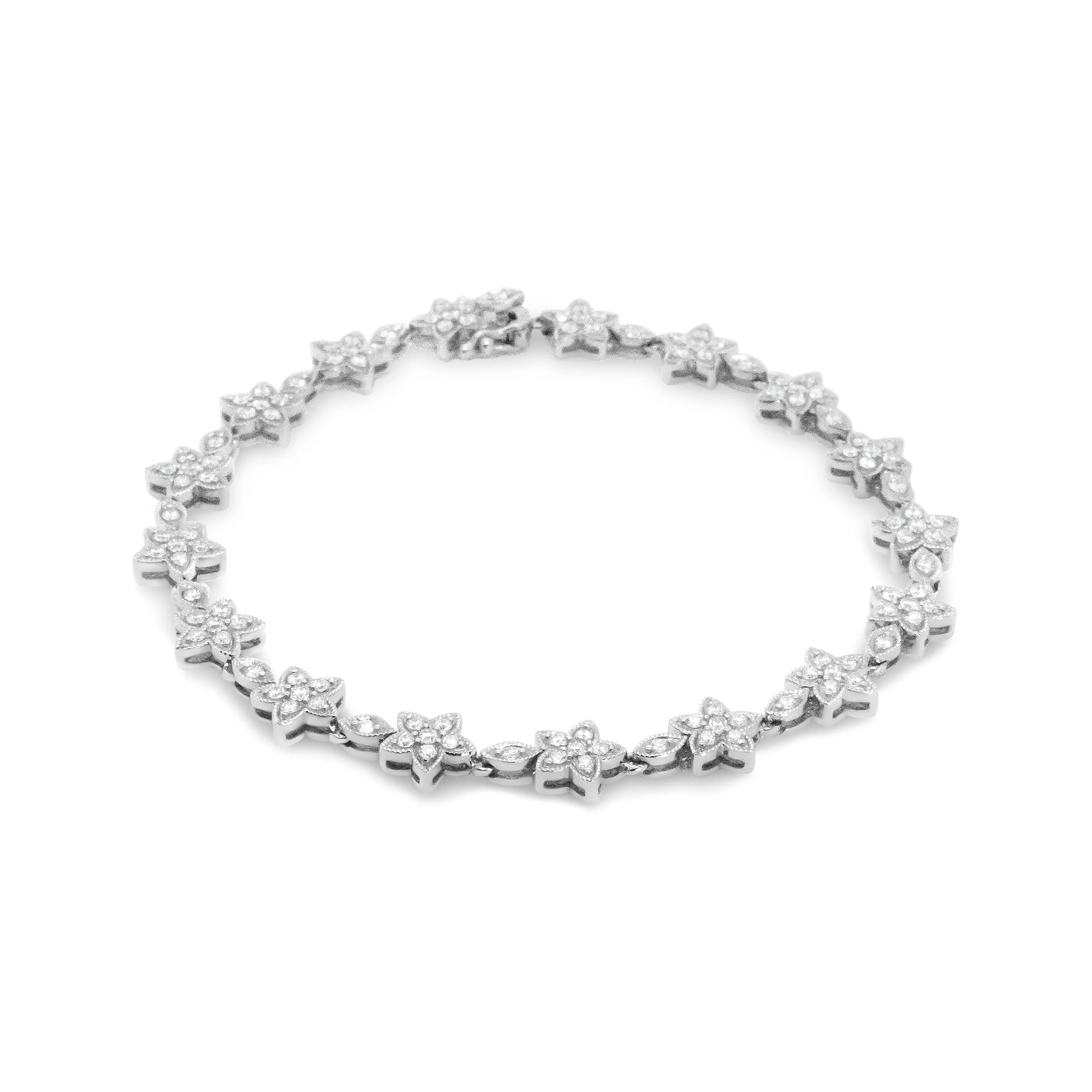 14K White Gold 1 1/5 Cttw Round Diamond Flower Blossom Link Bracelet (H-I Color, SI1-SI2 Clarity) - Size 7" - Image 11