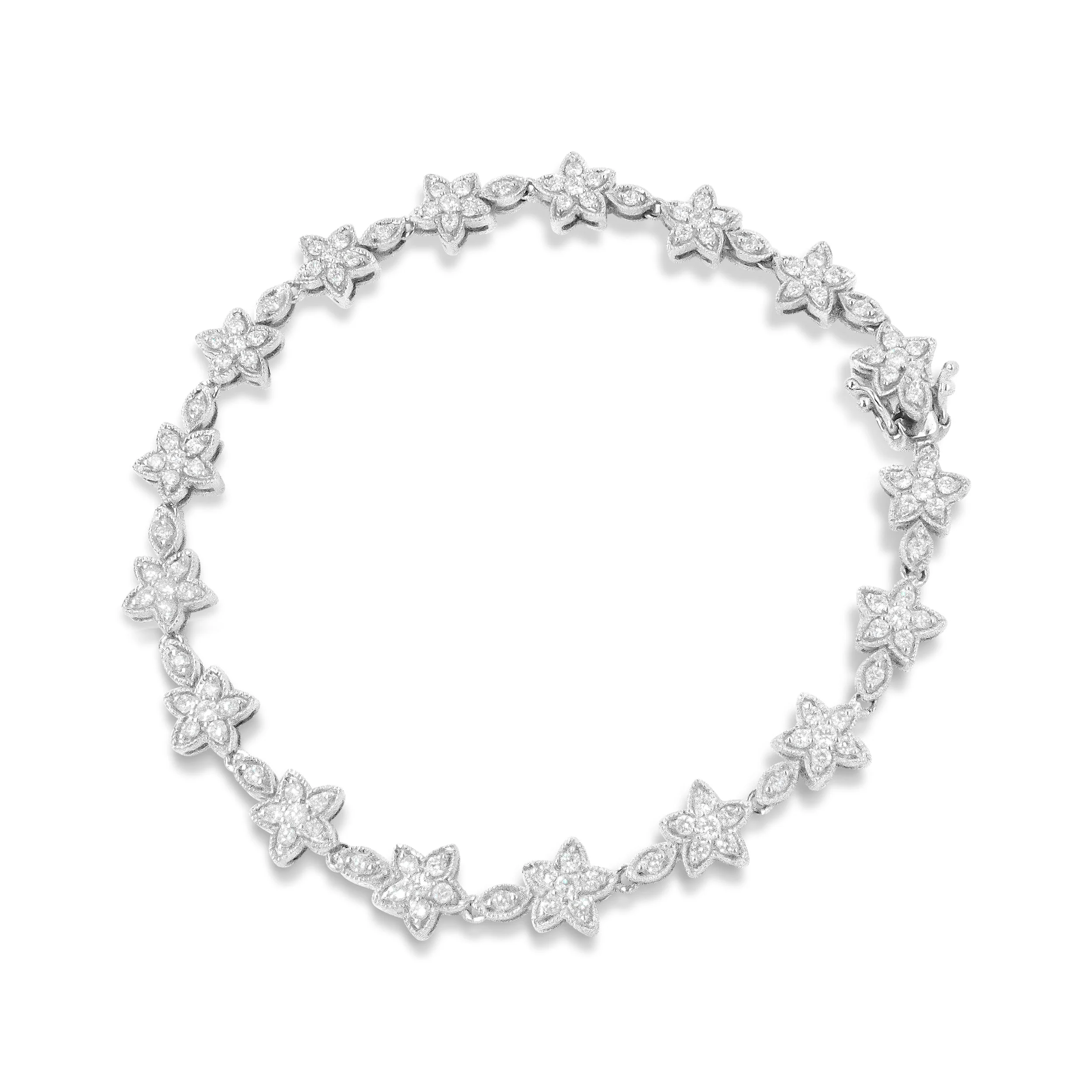 14K White Gold 1 1/5 Cttw Round Diamond Flower Blossom Link Bracelet (H-I Color, SI1-SI2 Clarity) - Size 7" - Image 13