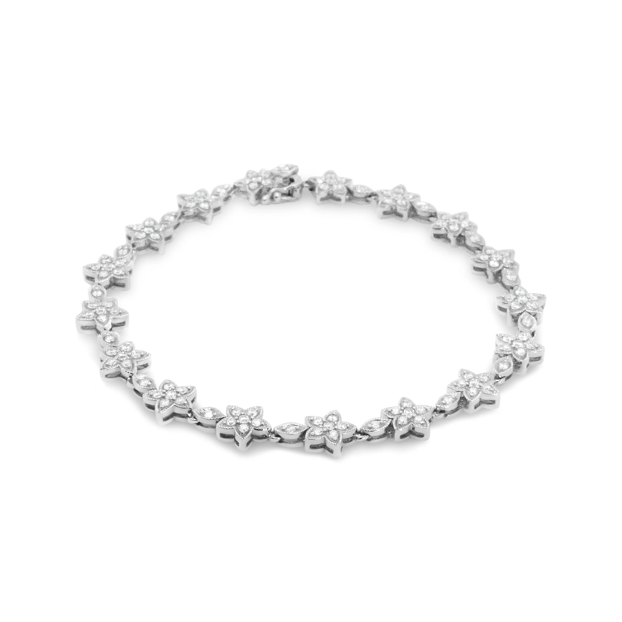 14K White Gold 1 1/5 Cttw Round Diamond Flower Blossom Link Bracelet (H-I Color, SI1-SI2 Clarity) - Size 7" - Image 5