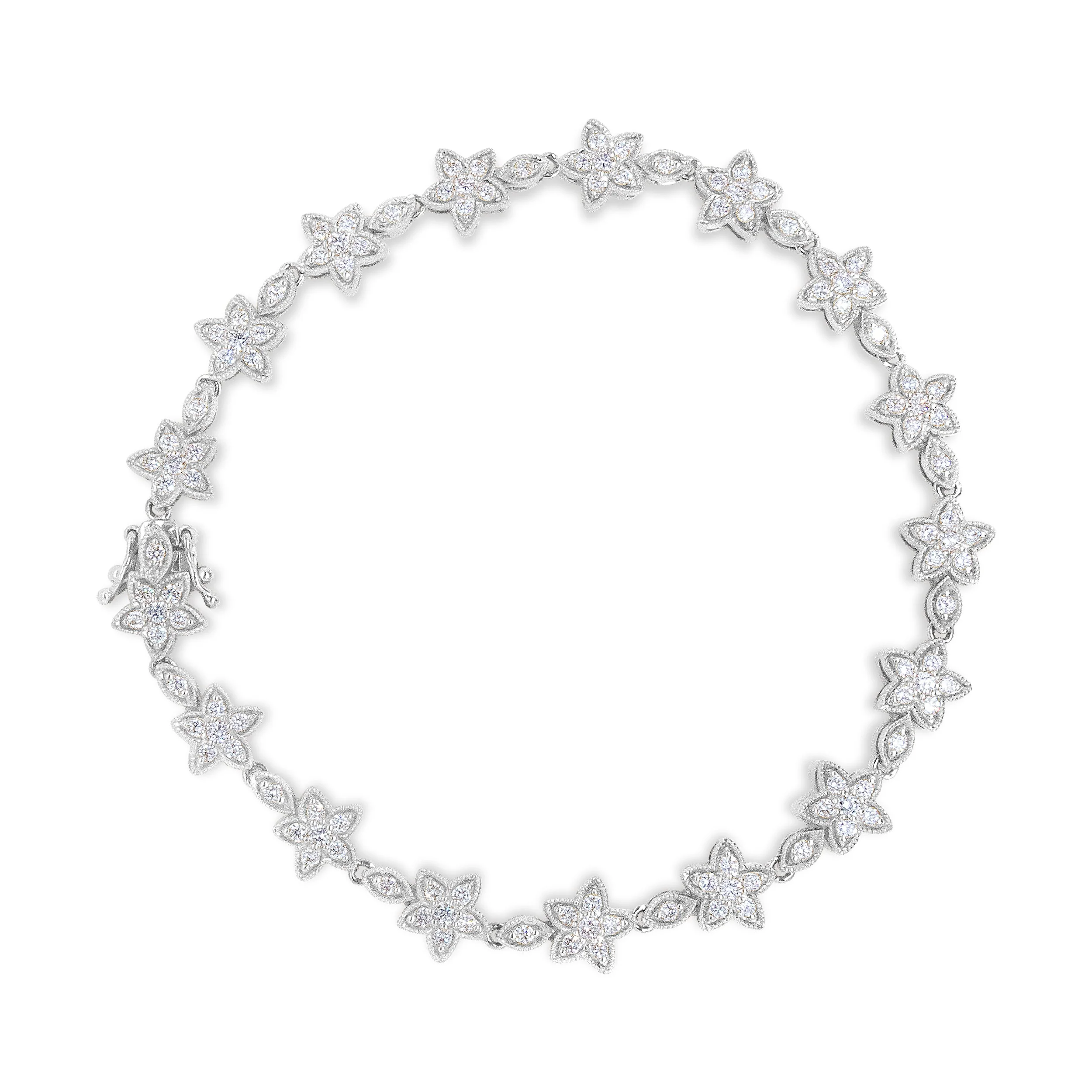 14K White Gold 1 1/5 Cttw Round Diamond Flower Blossom Link Bracelet (H-I Color, SI1-SI2 Clarity) - Size 7" - Image 8
