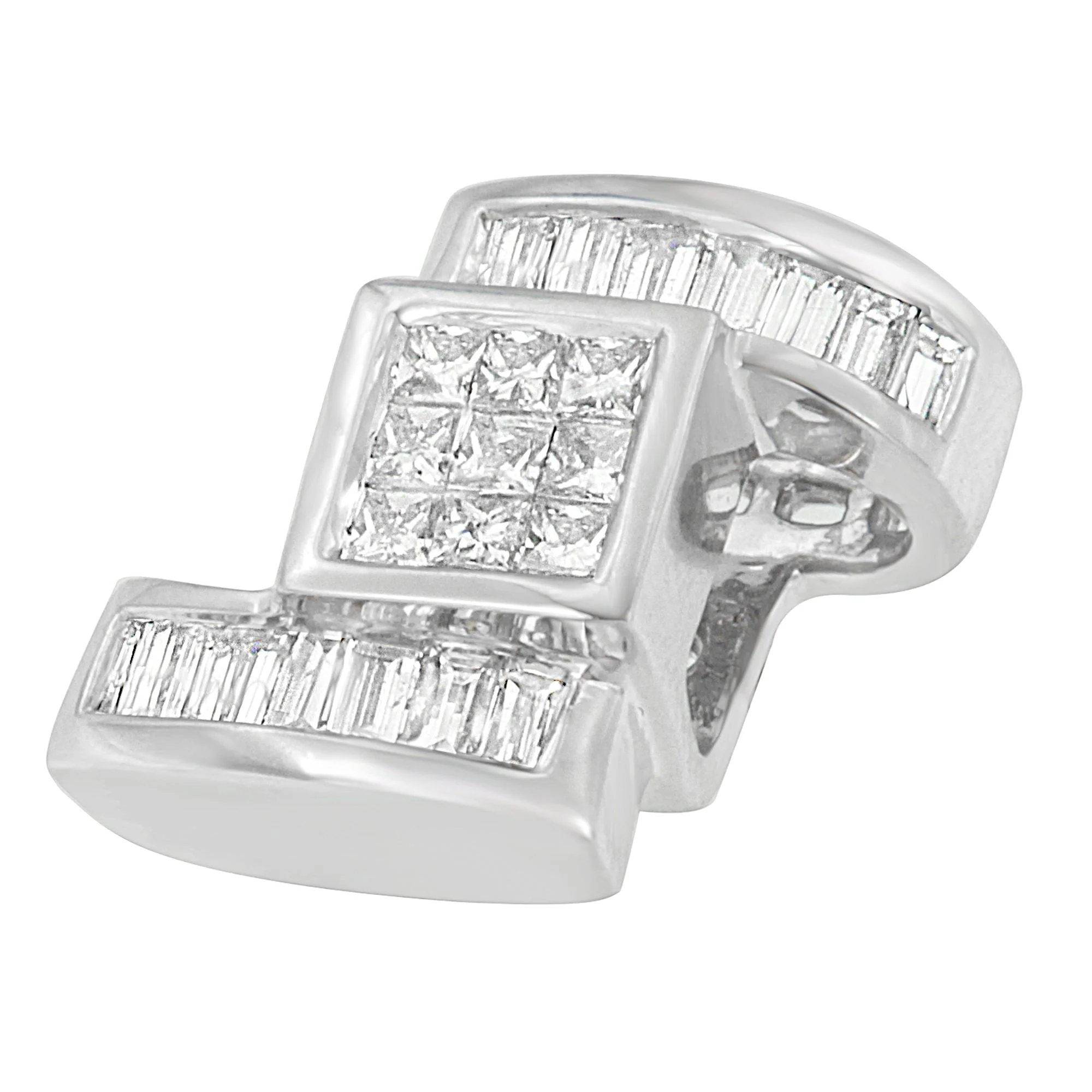 14K White Gold 1 2/5 cttw Princess and Baguette Cut Diamond Zig Zag Pendant Necklace (H-I, SI1-SI2) - Image 6