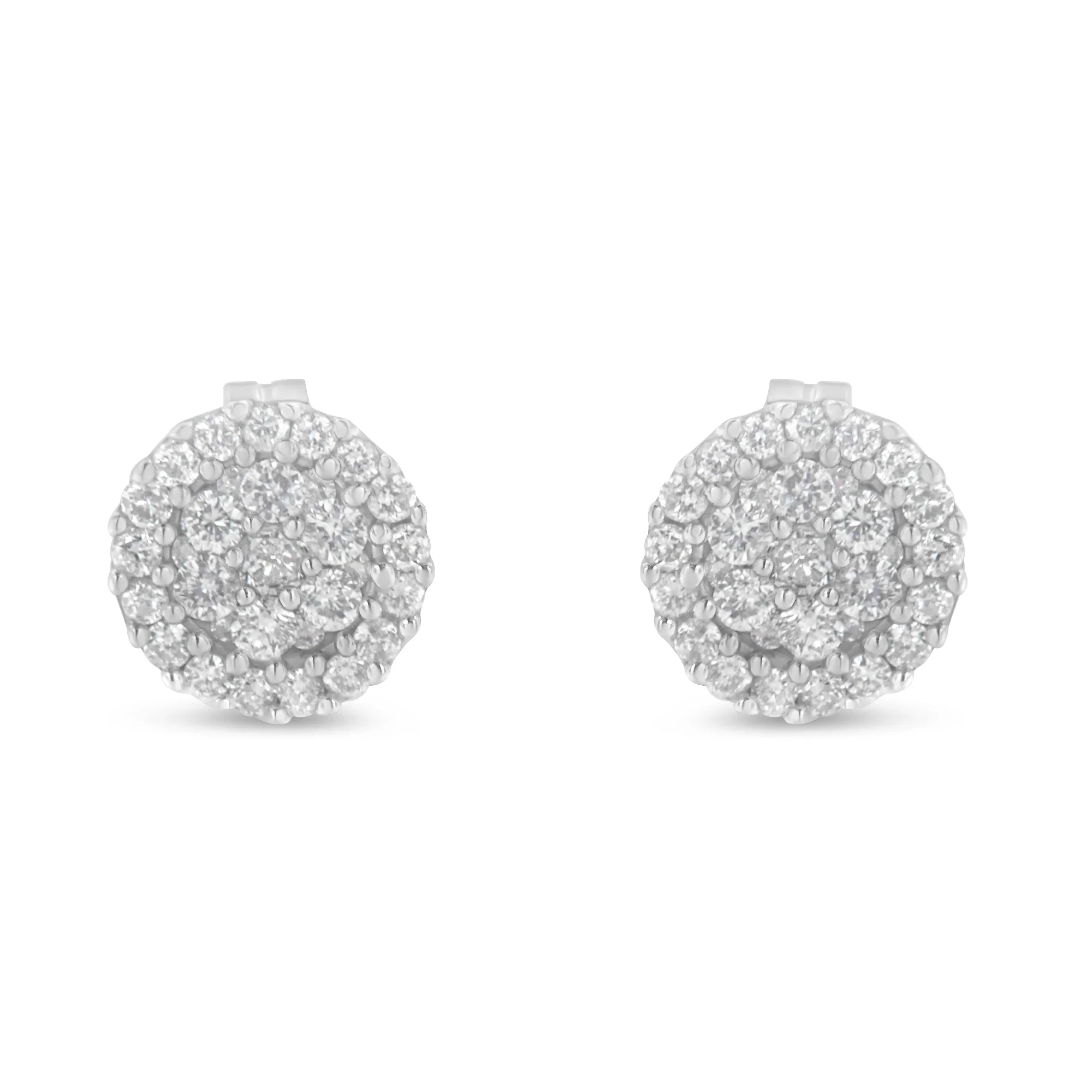 14K White Gold 1/2 Cttw Brilliant-Cut Diamond Halo-Style Cluster Round Button Stud Earrings (H-I Color, I1-I2 Clarity) - Image 3