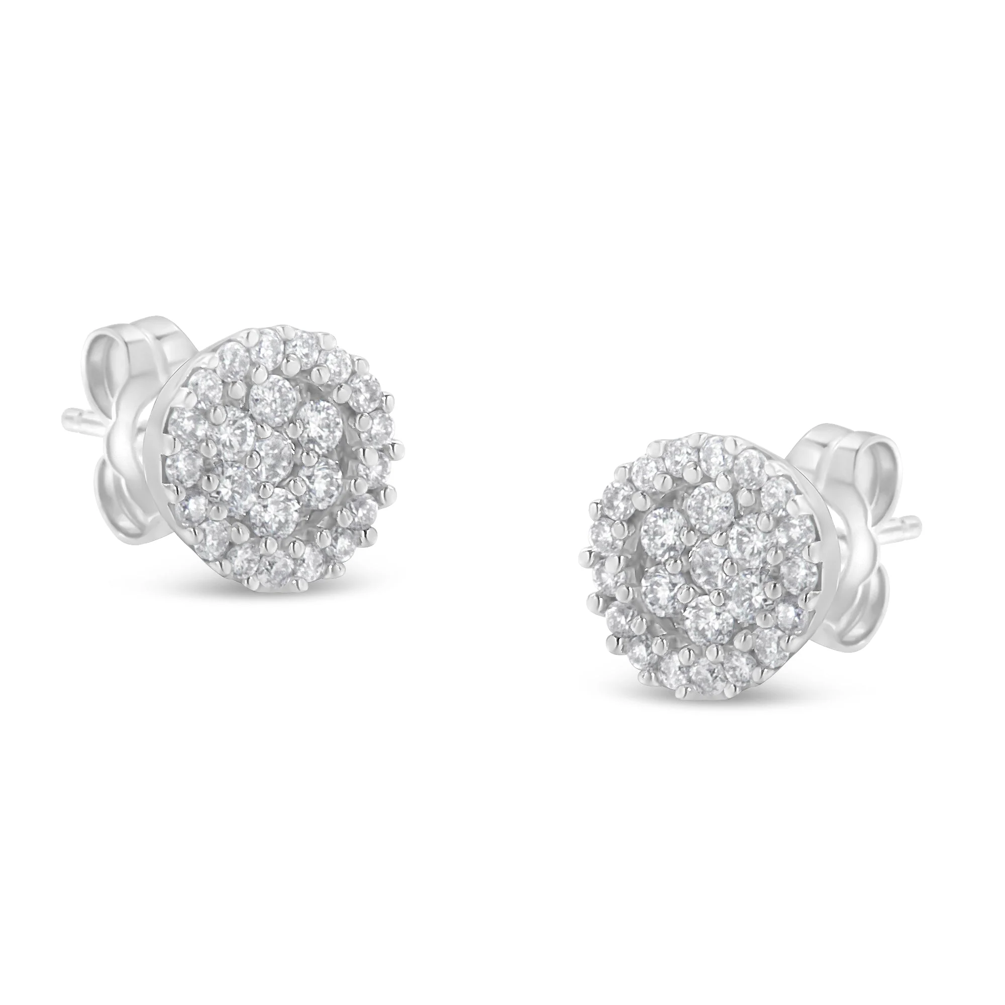 14K White Gold 1/2 Cttw Brilliant-Cut Diamond Halo-Style Cluster Round Button Stud Earrings (H-I Color, I1-I2 Clarity) - Image 5