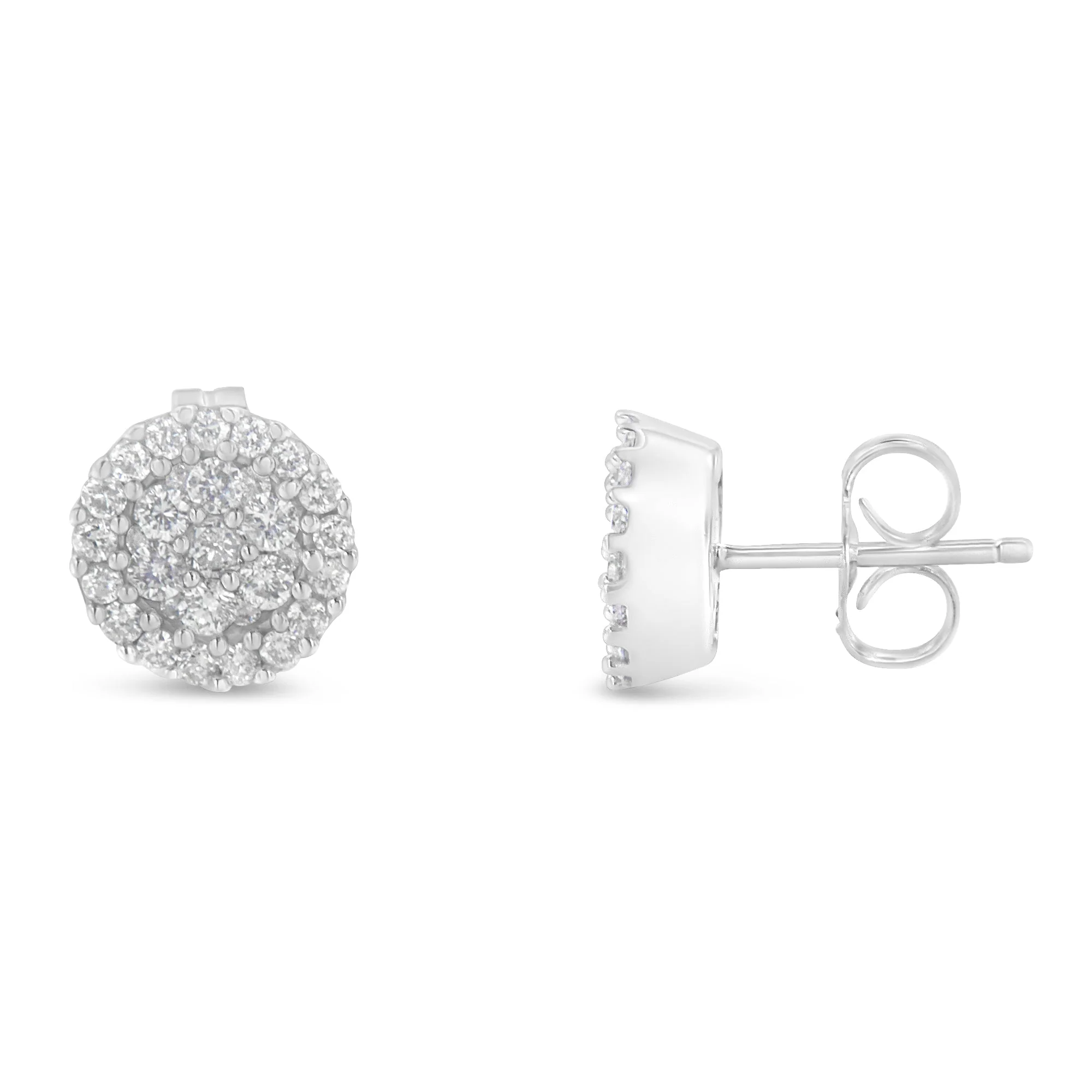 14K White Gold 1/2 Cttw Brilliant-Cut Diamond Halo-Style Cluster Round Button Stud Earrings (H-I Color, I1-I2 Clarity) - Image 6