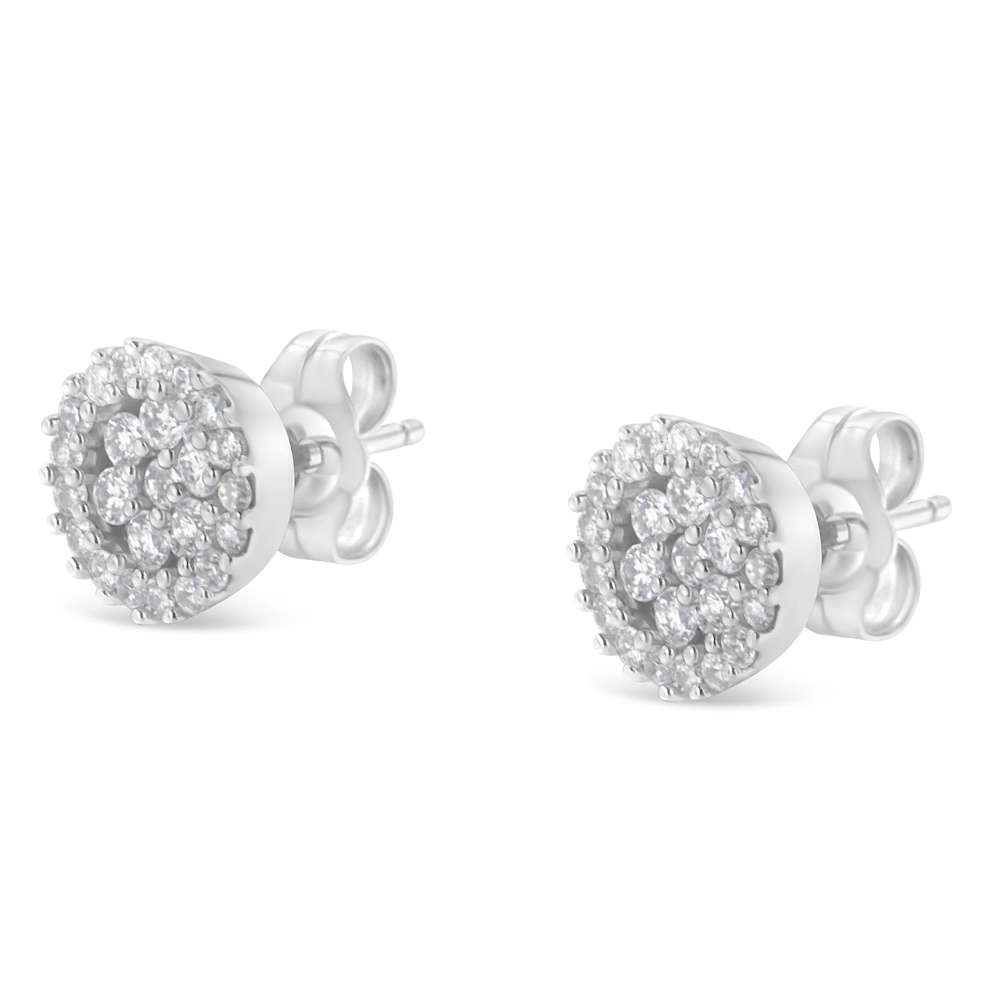 14K White Gold 1/2 Cttw Brilliant-Cut Diamond Halo-Style Cluster Round Button Stud Earrings (H-I Color, I1-I2 Clarity) - Image 8