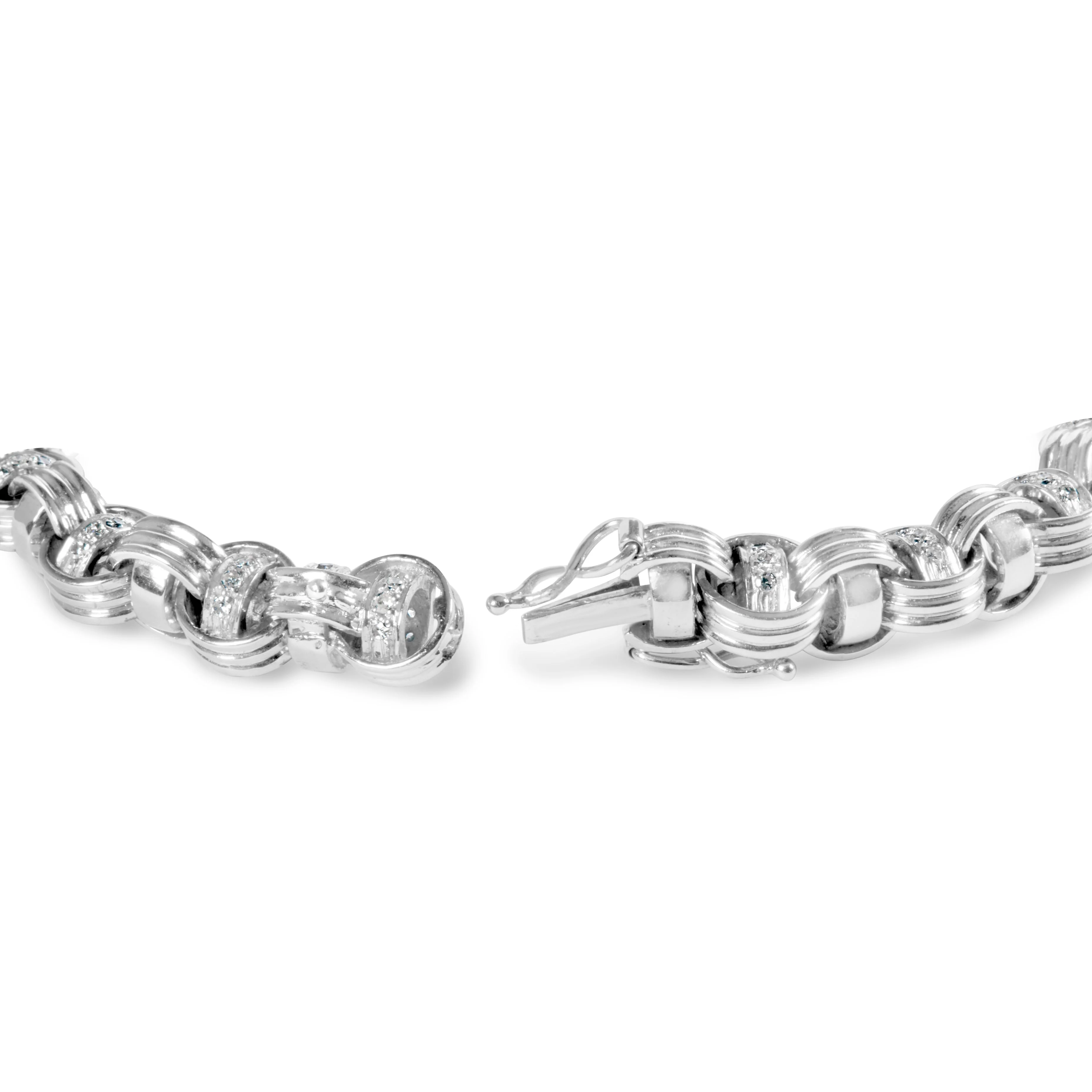 14K White Gold 1/2 Cttw Diamond Knotted Byzantine Link Bracelet (H-I Color, I2-I3 Clarity) - 7" Inches - Image 2