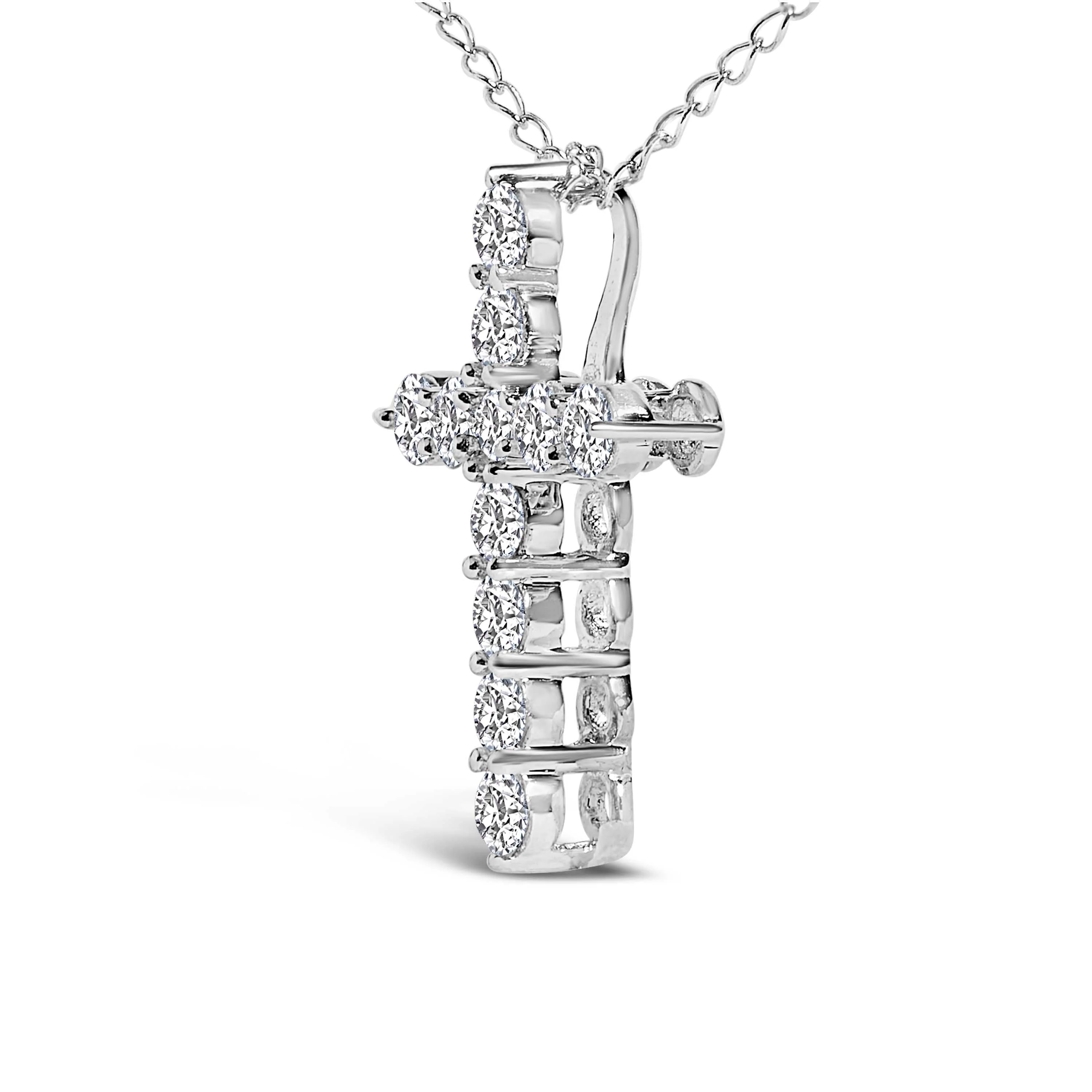 14K White Gold 1/2 Cttw Lab Grown Diamond 11 Stone Cross Pendant Necklace - Image 3