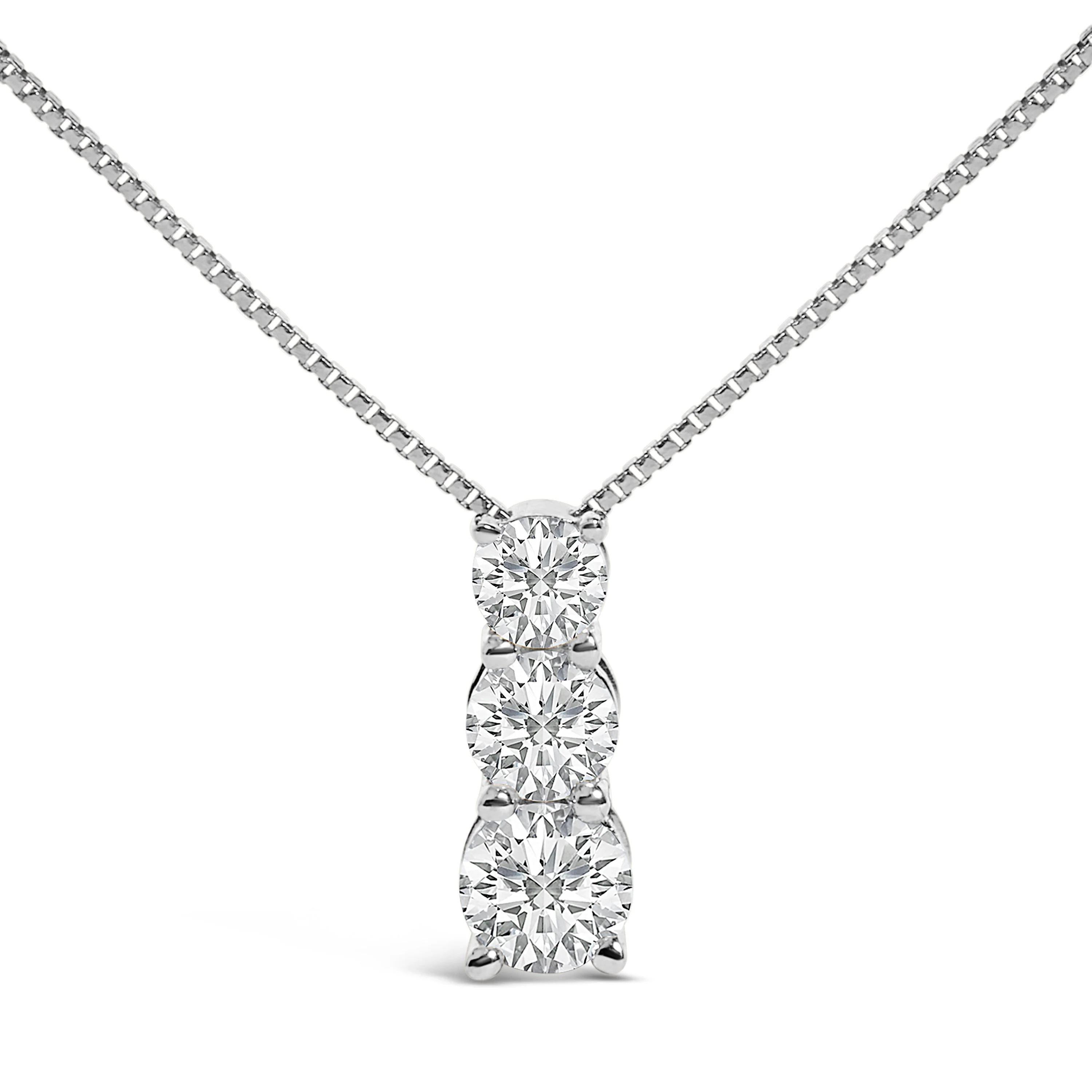 14K White Gold 1/2 Cttw Lab Grown Diamond Three Stone Pendant Necklace - Image 2