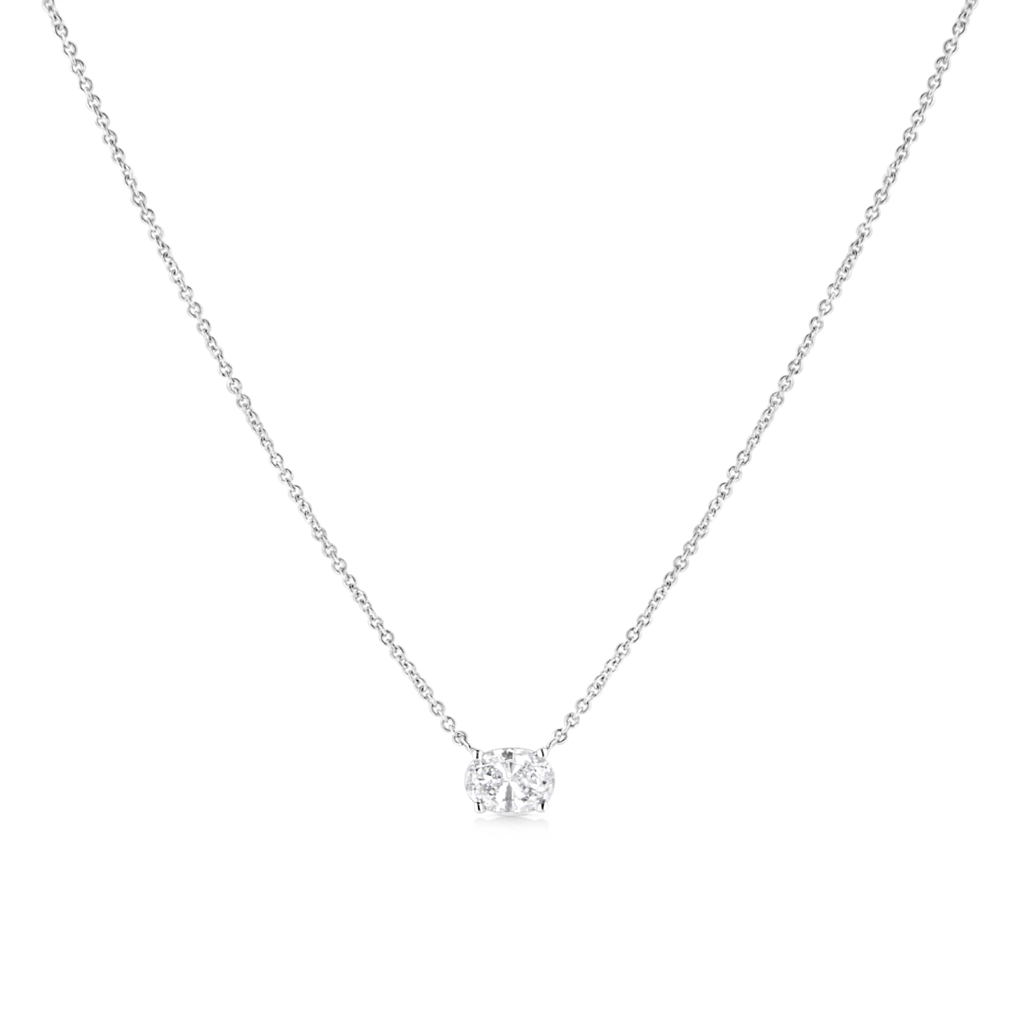 14K White Gold 1/2 Cttw Lab Grown Oval Shape Solitaire Diamond East West 18" Pendant Necklace (E-F Color, VS1-VS2 Clarity) - Image 2