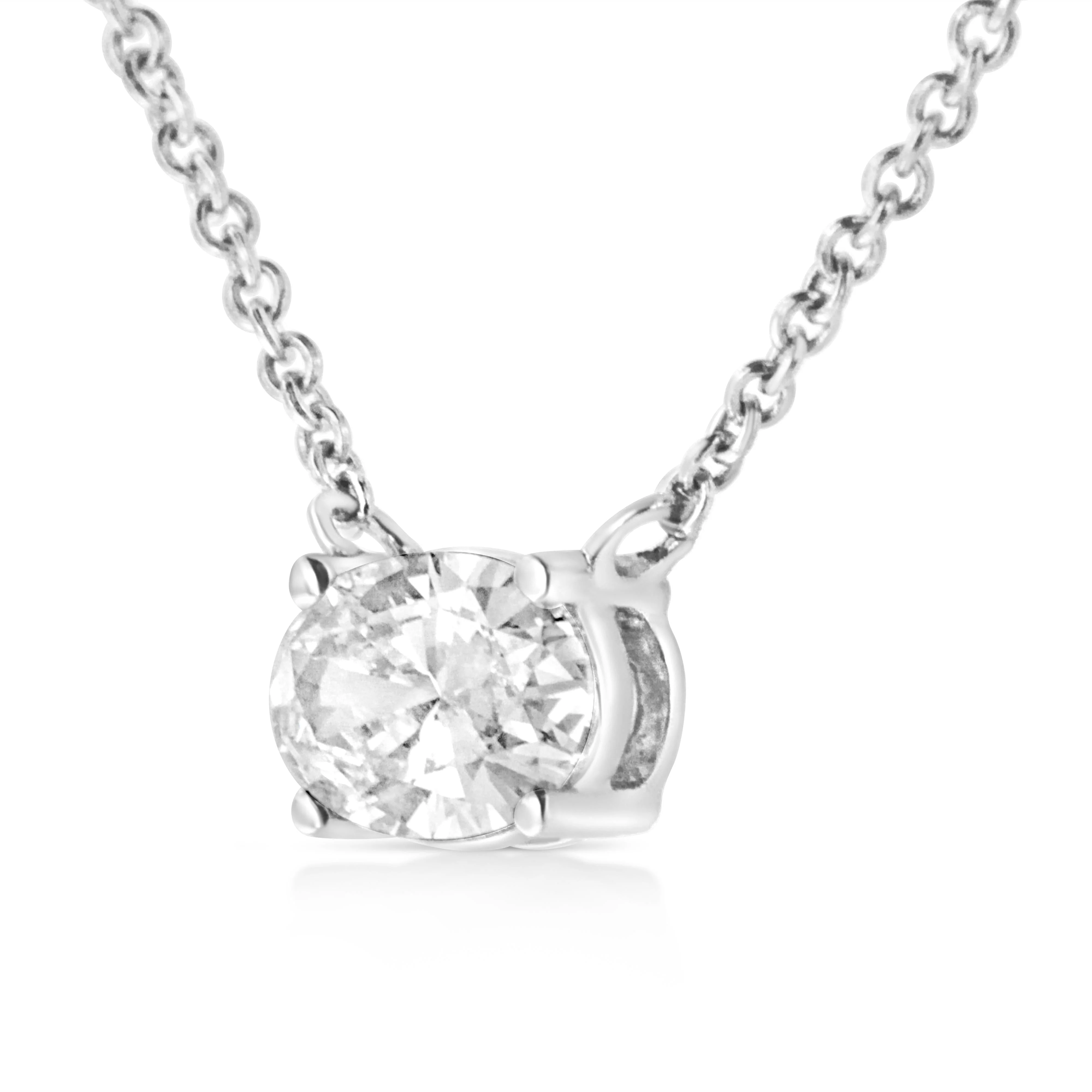 14K White Gold 1/2 Cttw Lab Grown Oval Shape Solitaire Diamond East West 18" Pendant Necklace (E-F Color, VS1-VS2 Clarity) - Image 3