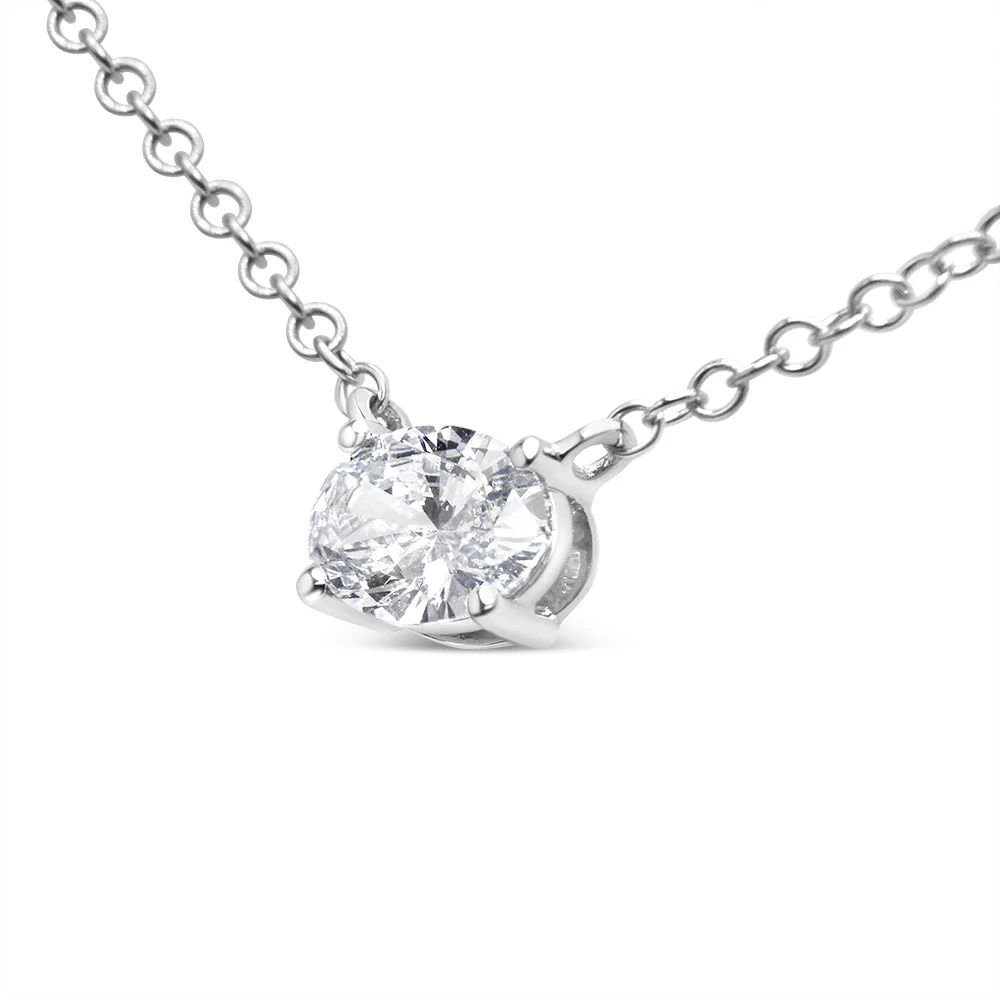 14K White Gold 1/2 Cttw Lab Grown Oval Shape Solitaire Diamond East West 18" Pendant Necklace (E-F Color, VS1-VS2 Clarity) - Image 6