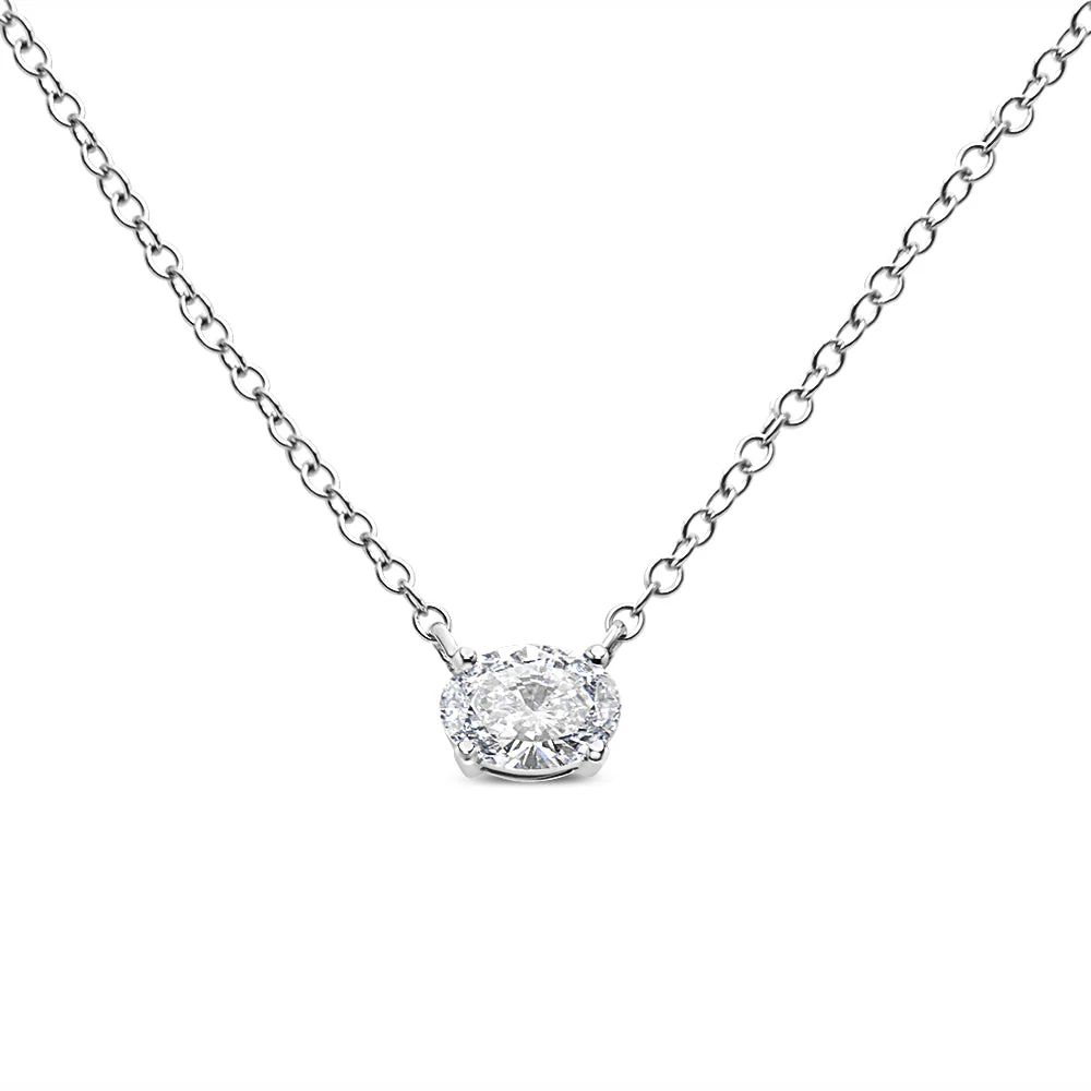 14K White Gold 1/2 Cttw Lab Grown Oval Shape Solitaire Diamond East West 18" Pendant Necklace (E-F Color, VS1-VS2 Clarity) - Image 7