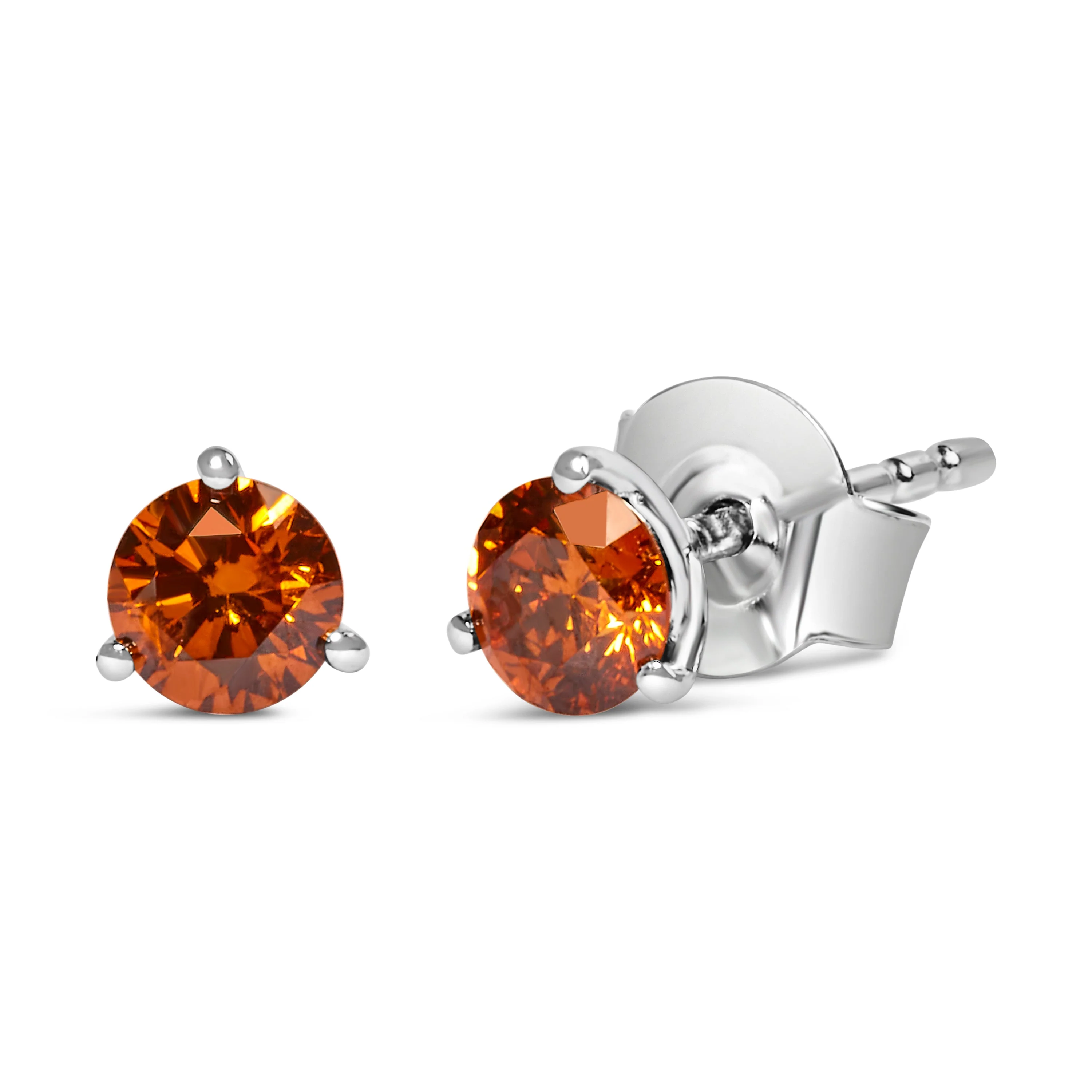 14K White Gold 1/2 Cttw Lab-Grown Round Brilliant-Cut Orange Diamond Classic 3-Prong Martini set Stud Earrings (Orange Color, VS1-VS2 Clarity) - Image 2