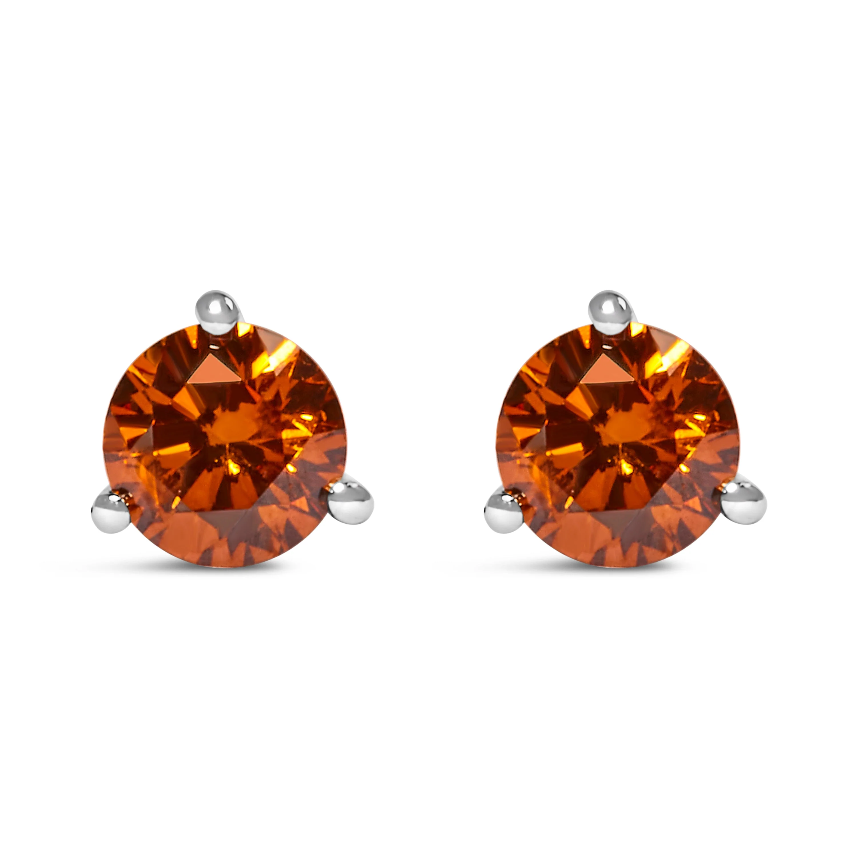 14K White Gold 1/2 Cttw Lab-Grown Round Brilliant-Cut Orange Diamond Classic 3-Prong Martini set Stud Earrings (Orange Color, VS1-VS2 Clarity) - Image 4