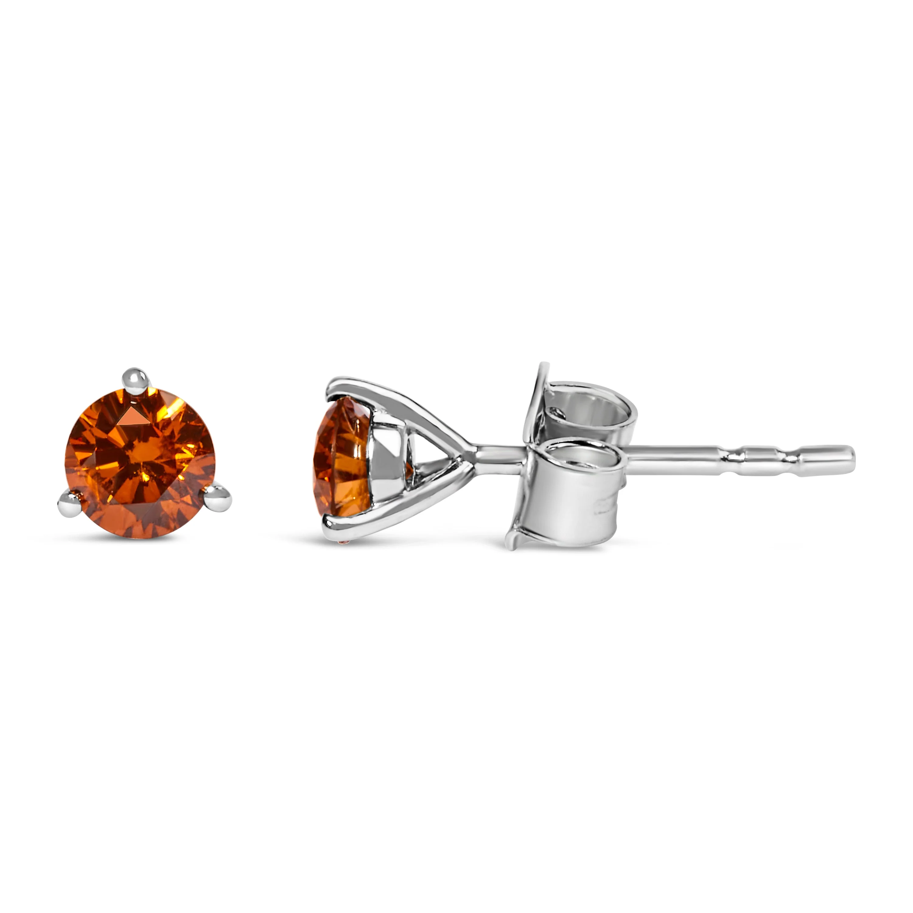 14K White Gold 1/2 Cttw Lab-Grown Round Brilliant-Cut Orange Diamond Classic 3-Prong Martini set Stud Earrings (Orange Color, VS1-VS2 Clarity) - Image 6