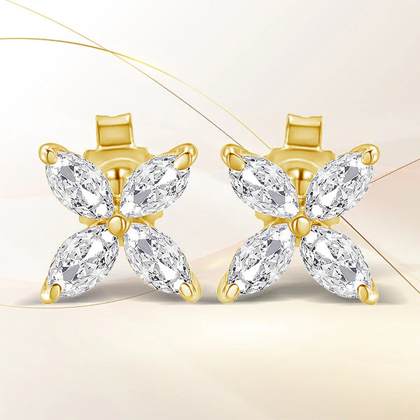 14K White Gold 1/2 Cttw Marquise Diamond 8 Stone Floral Leaf Stud Earrings (H-I Color, SI1-SI2 Clarity)