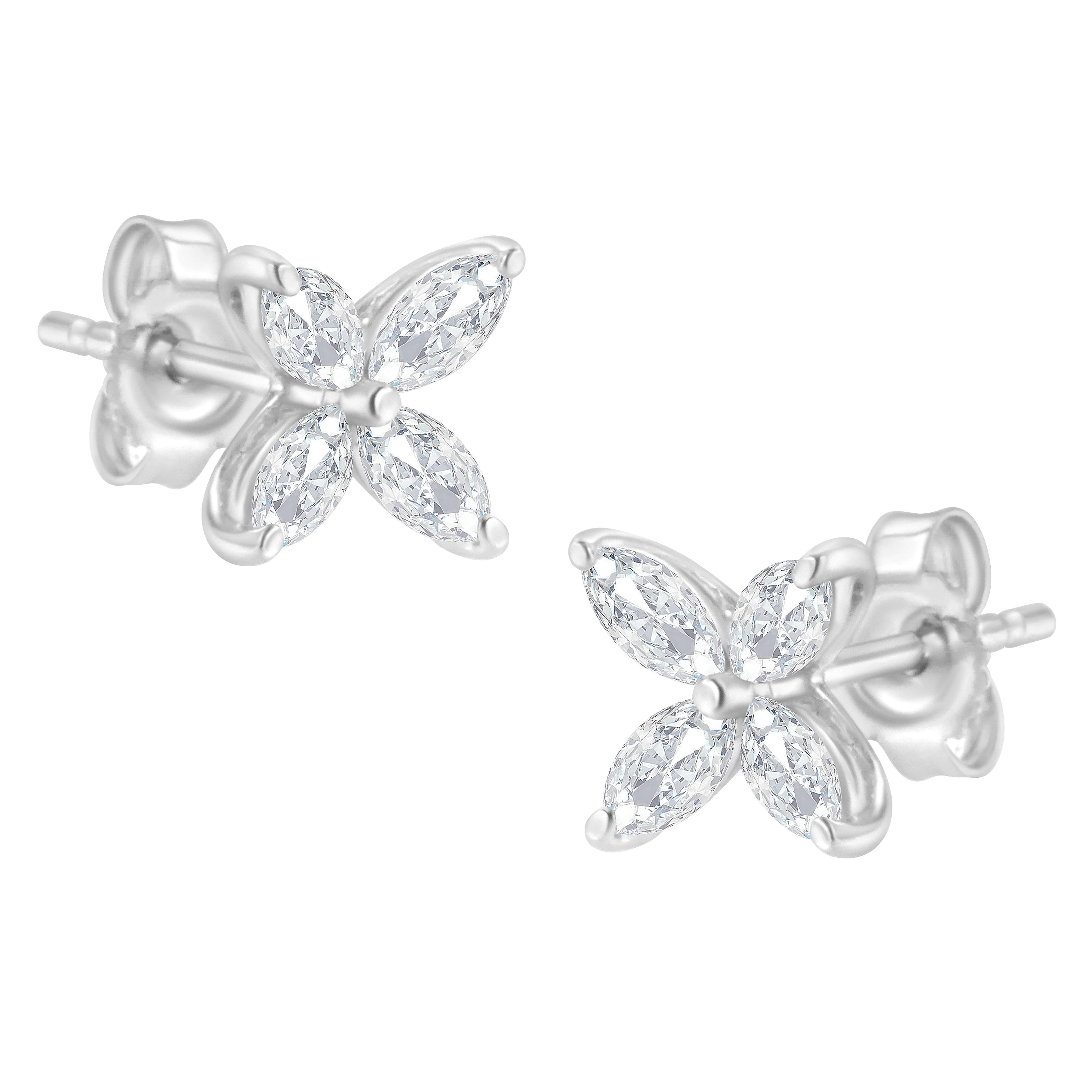14K White Gold 1/2 Cttw Marquise Diamond 8 Stone Floral Leaf Stud Earrings (H-I Color, SI1-SI2 Clarity) - Image 10