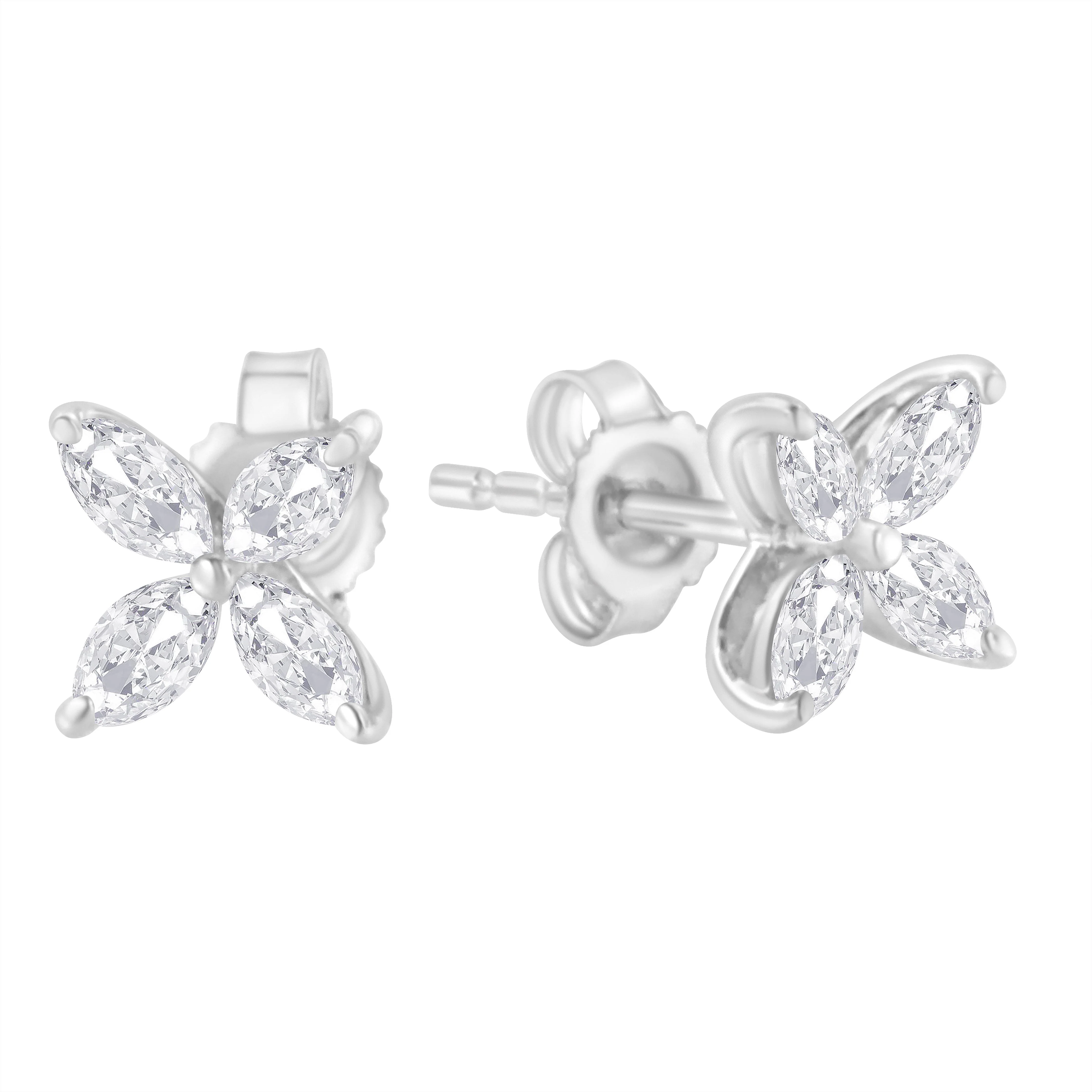 14K White Gold 1/2 Cttw Marquise Diamond 8 Stone Floral Leaf Stud Earrings (H-I Color, SI1-SI2 Clarity) - Image 11