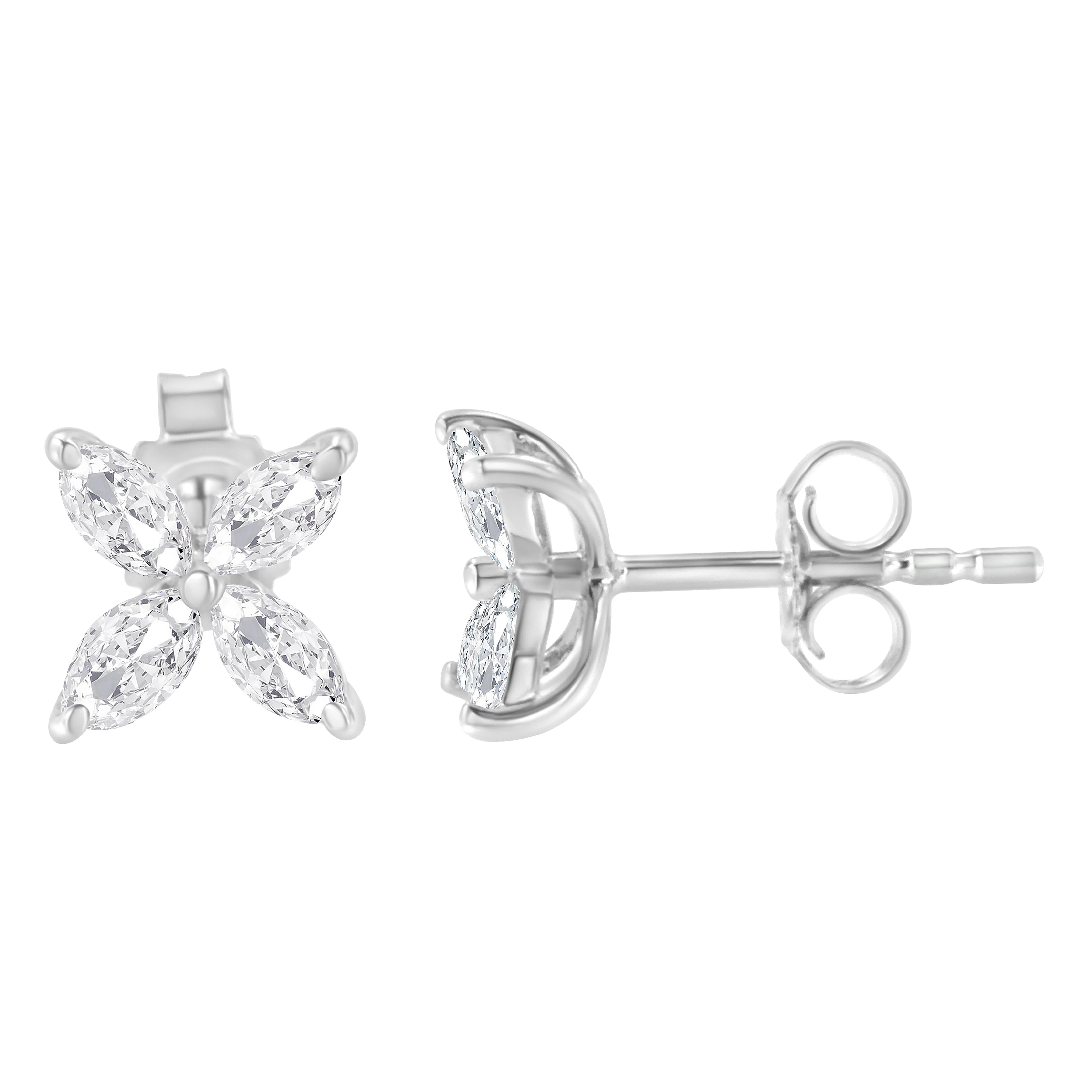 14K White Gold 1/2 Cttw Marquise Diamond 8 Stone Floral Leaf Stud Earrings (H-I Color, SI1-SI2 Clarity) - Image 12