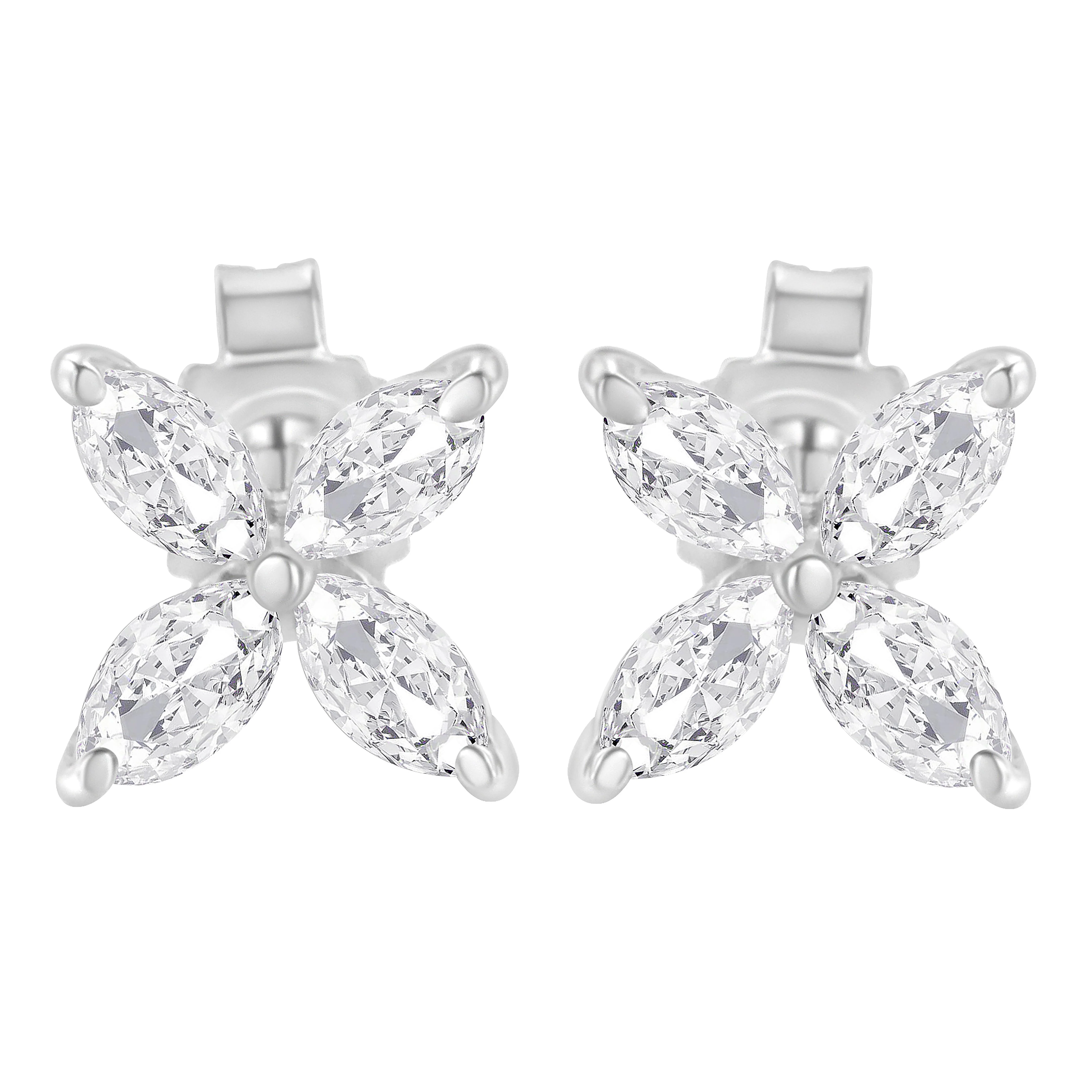 14K White Gold 1/2 Cttw Marquise Diamond 8 Stone Floral Leaf Stud Earrings (H-I Color, SI1-SI2 Clarity) - Image 13