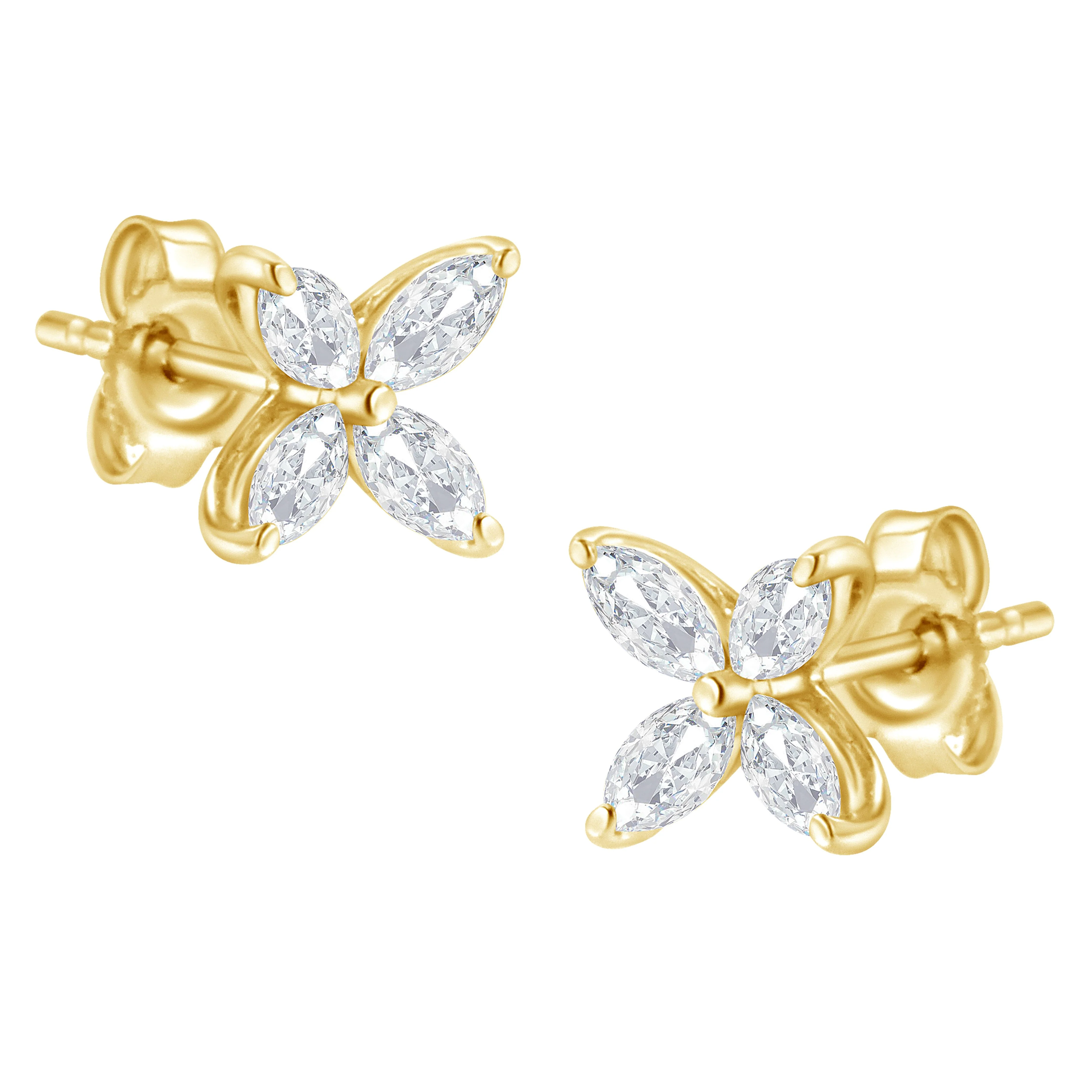 14K White Gold 1/2 Cttw Marquise Diamond 8 Stone Floral Leaf Stud Earrings (H-I Color, SI1-SI2 Clarity) - Image 17