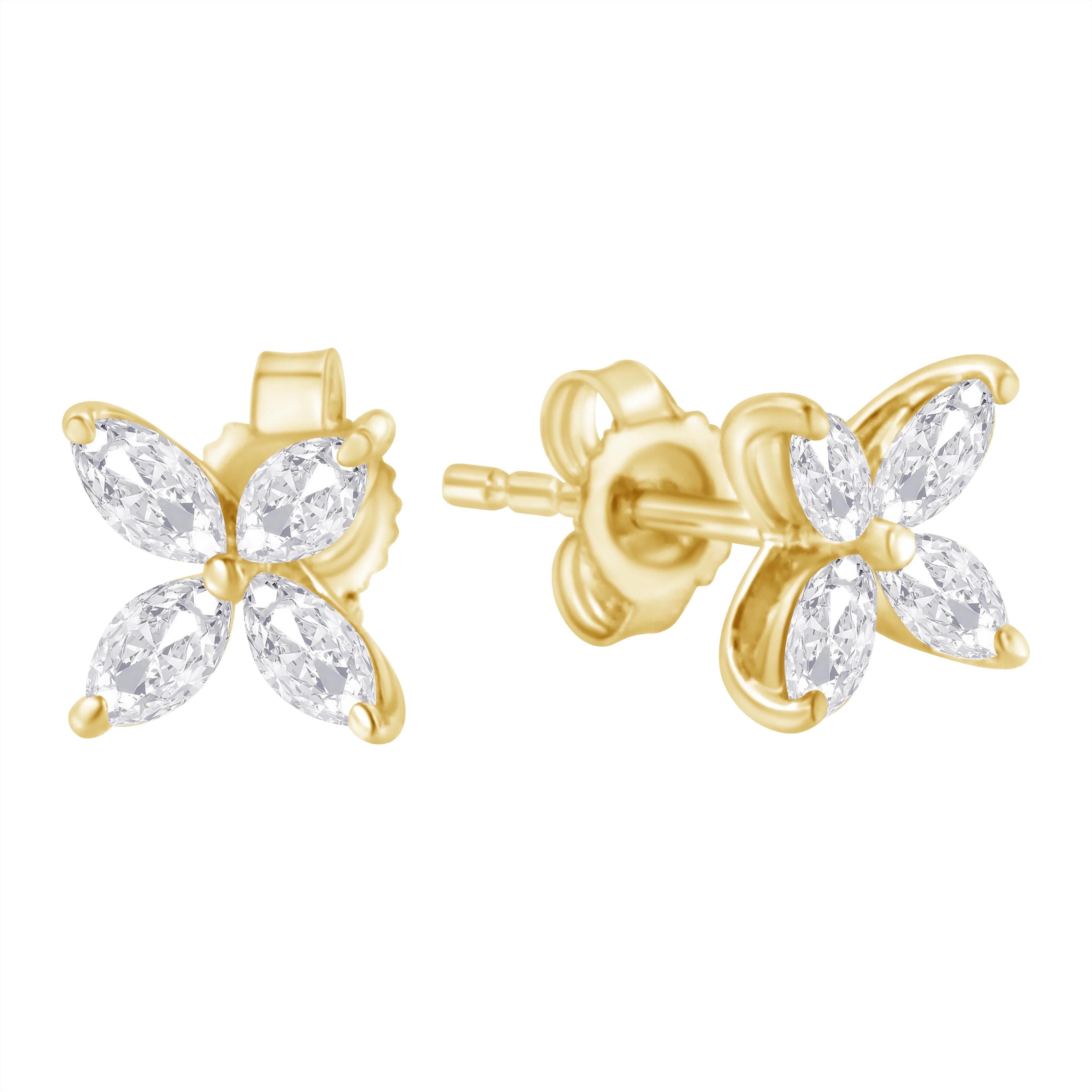 14K White Gold 1/2 Cttw Marquise Diamond 8 Stone Floral Leaf Stud Earrings (H-I Color, SI1-SI2 Clarity) - Image 5