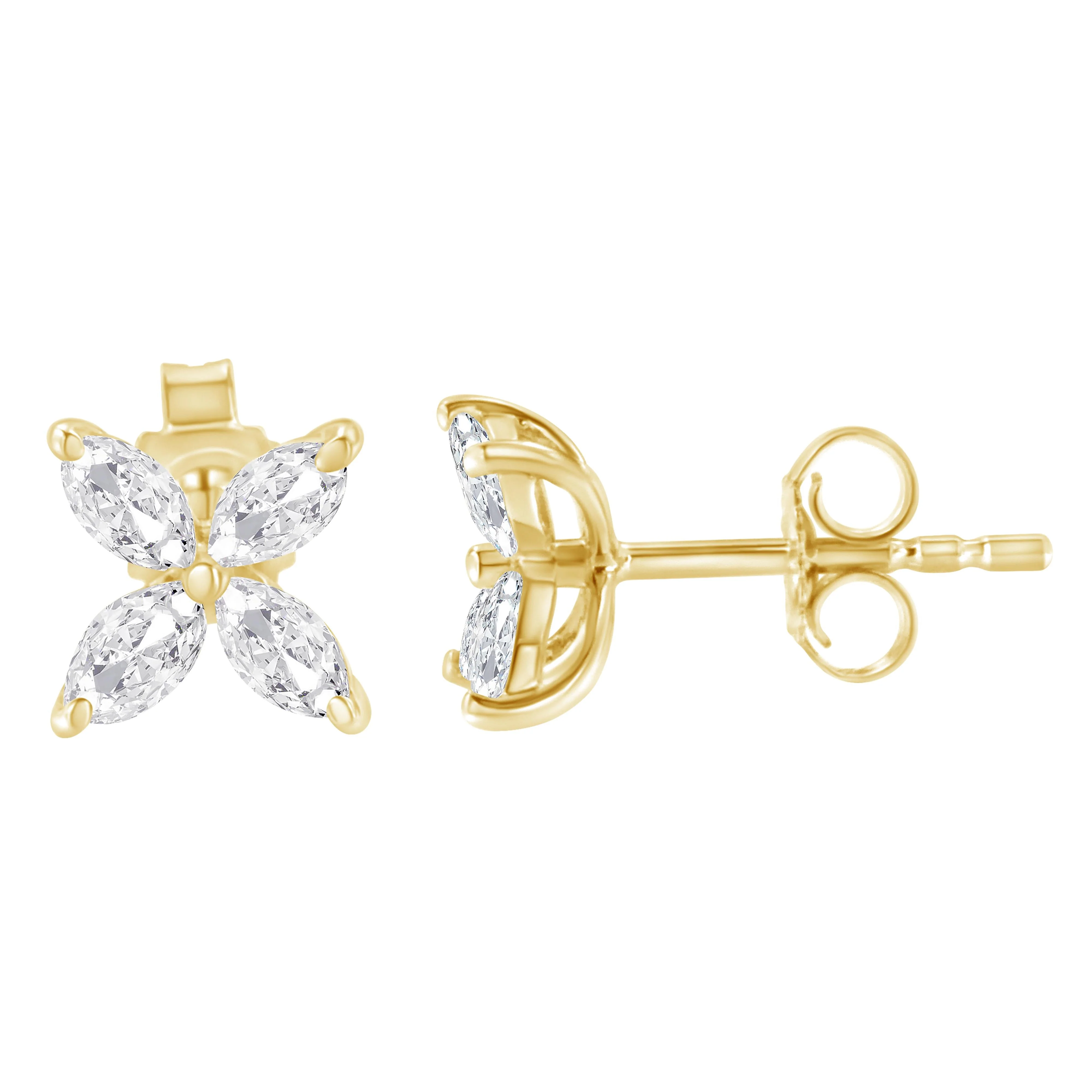 14K White Gold 1/2 Cttw Marquise Diamond 8 Stone Floral Leaf Stud Earrings (H-I Color, SI1-SI2 Clarity) - Image 6