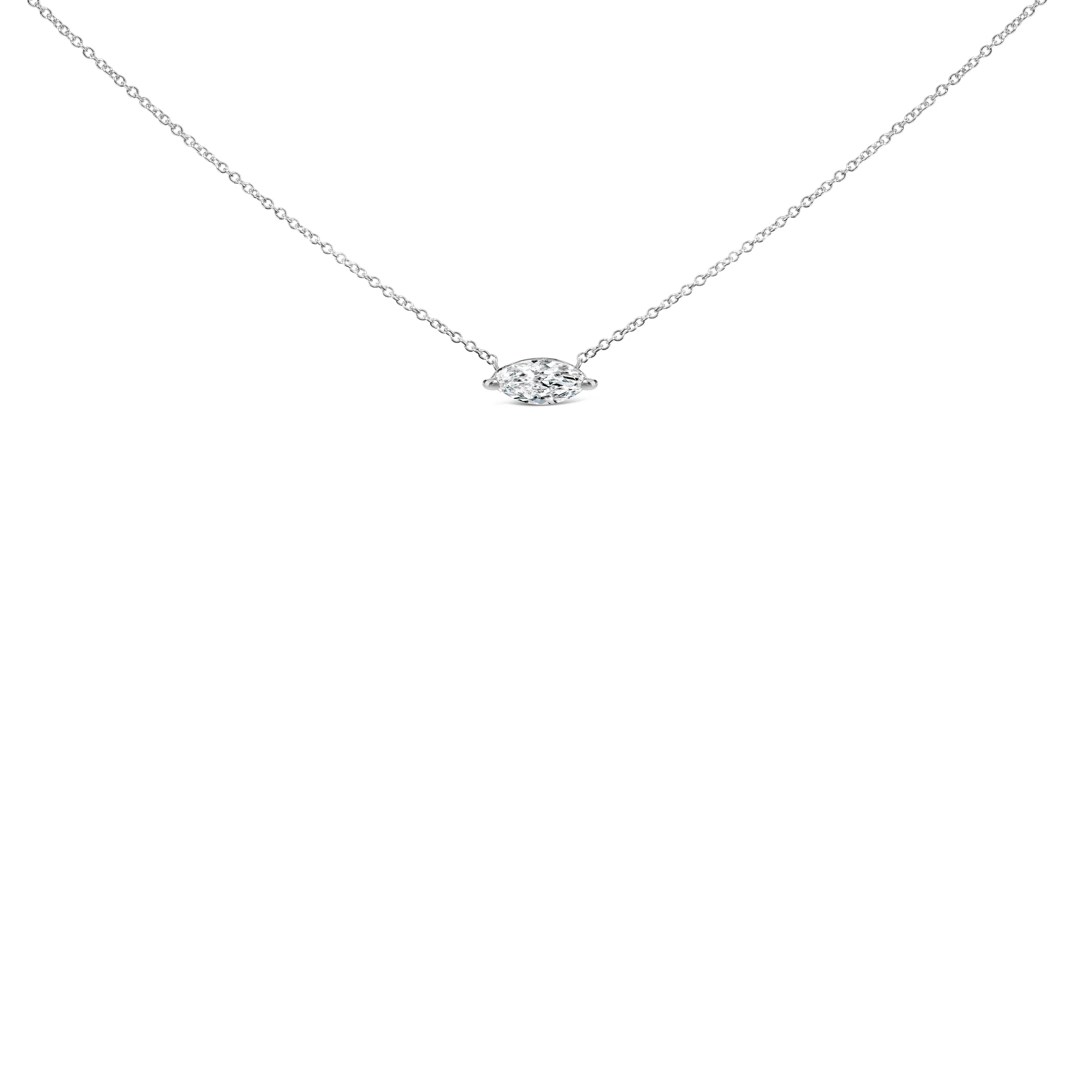 14K White Gold 1/2 Cttw Marquise Lab-Grown Diamond East West Solitaire 18" Pendant Necklace (F-G Color, VS2-SI1 Clarity) - Image 2