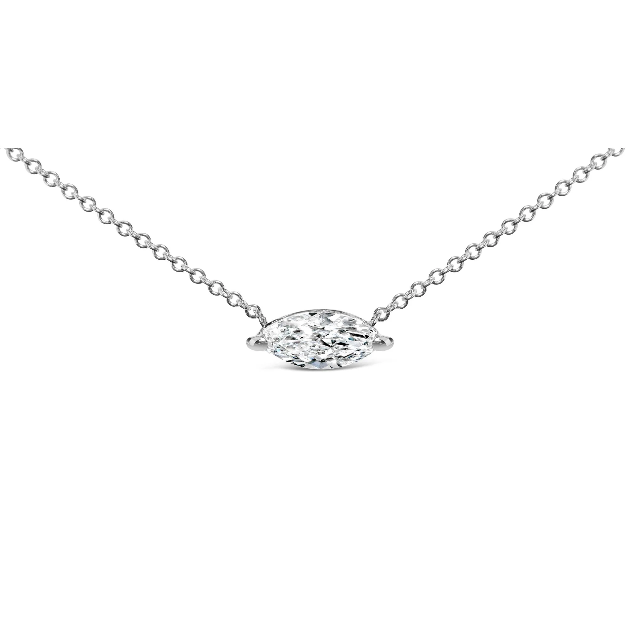 14K White Gold 1/2 Cttw Marquise Lab-Grown Diamond East West Solitaire 18" Pendant Necklace (F-G Color, VS2-SI1 Clarity) - Image 4