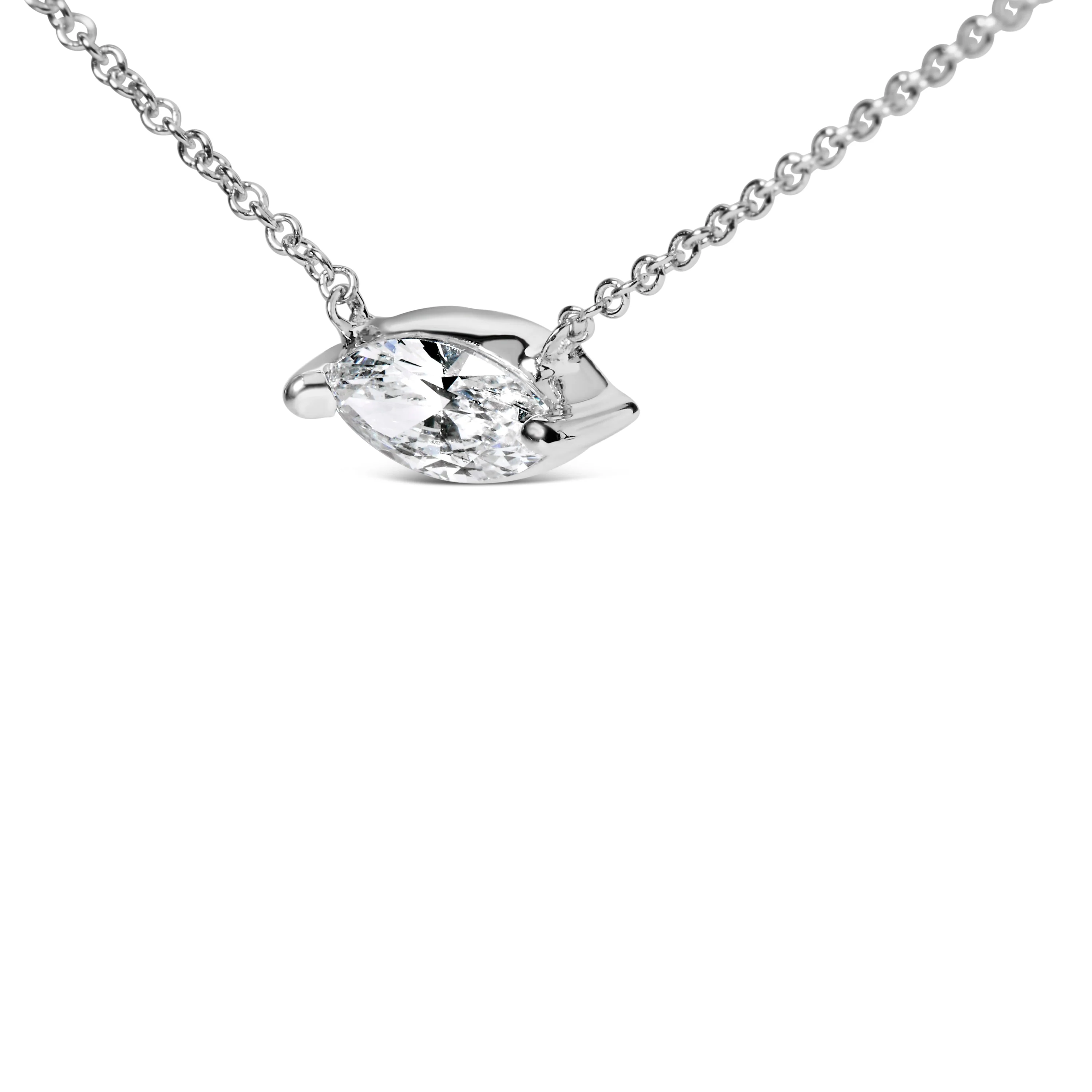 14K White Gold 1/2 Cttw Marquise Lab-Grown Diamond East West Solitaire 18" Pendant Necklace (F-G Color, VS2-SI1 Clarity) - Image 6
