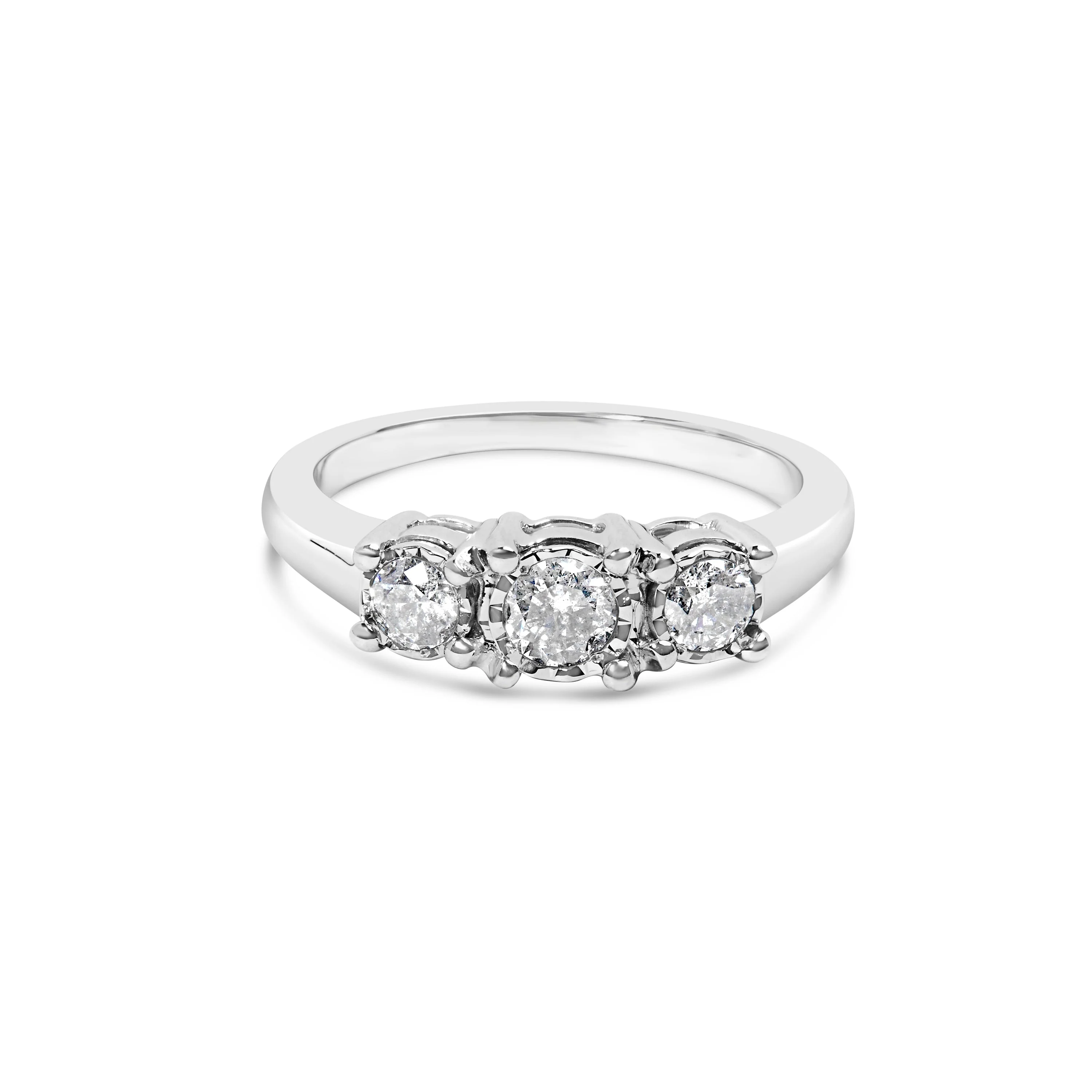 14K White Gold 1/2 Cttw Miracle Set Round Lab Grown Diamond Three Stone Illusion Plate Ring (F-G Color, VS1-VS2 Clarity) - Ring Size 7 - Image 6