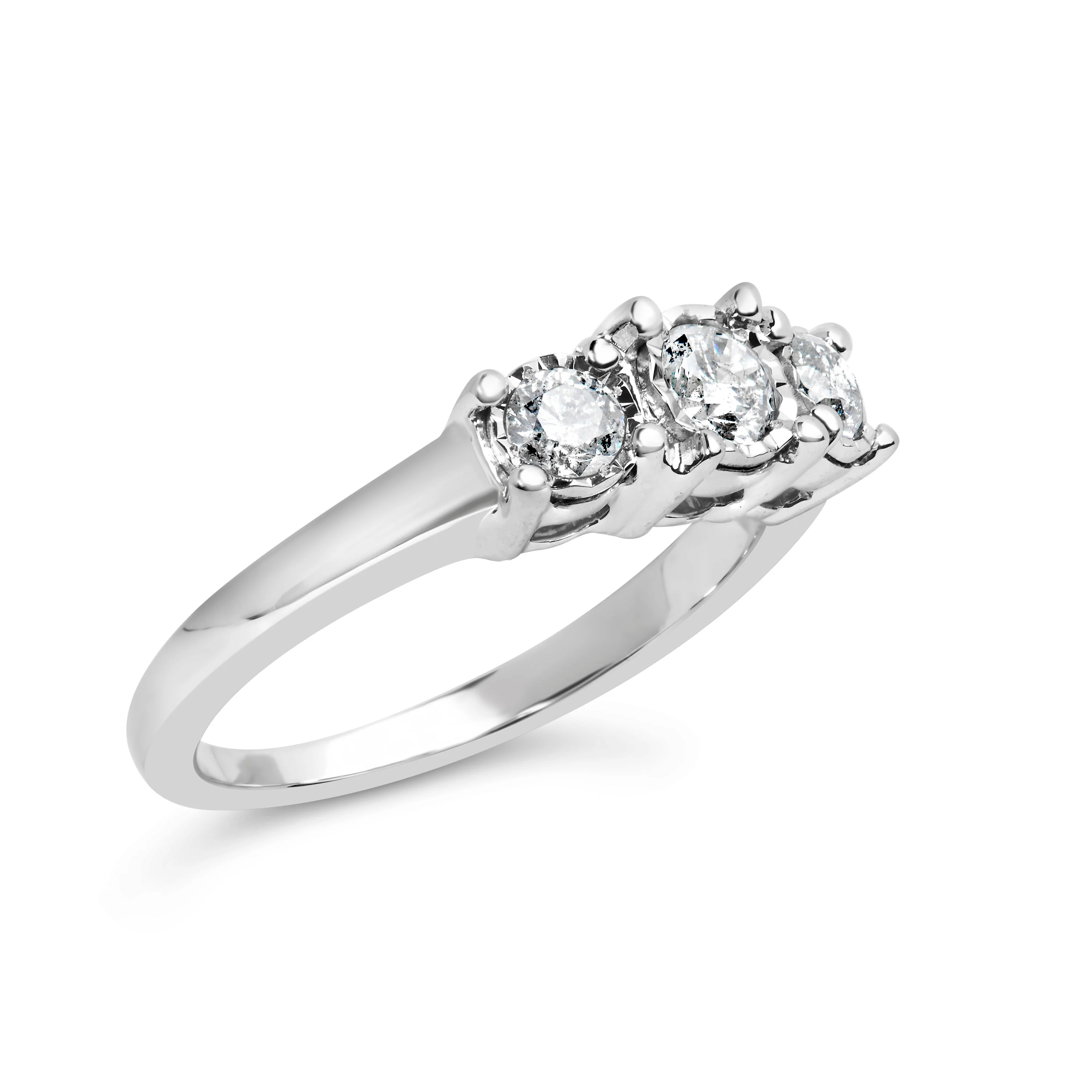 14K White Gold 1/2 Cttw Miracle Set Round Lab Grown Diamond Three Stone Illusion Plate Ring (F-G Color, VS1-VS2 Clarity) - Ring Size 7 - Image 8